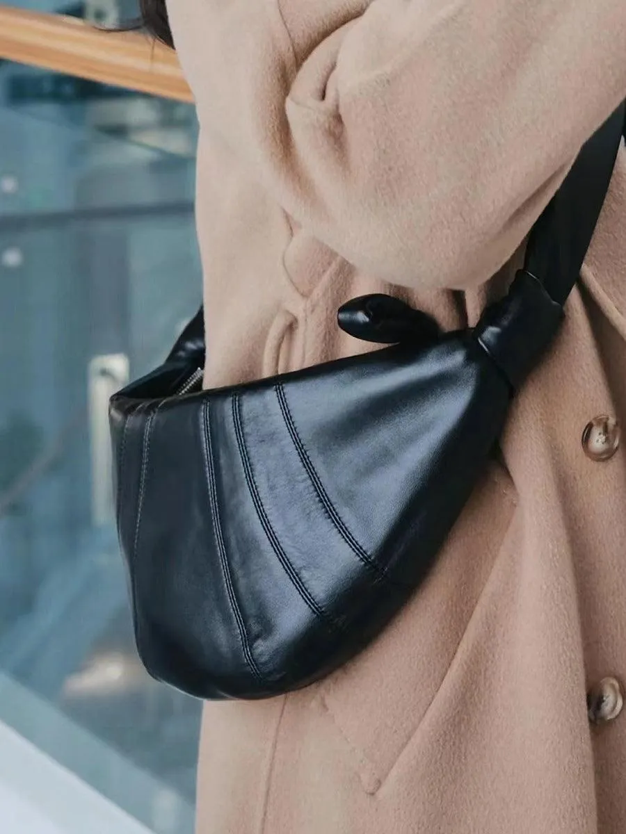 Large & Medium Lambskin Zipped Crossbody Hobo Bag, Leather Designer Shoulder Bag, Women Soft Leather Handbag, Lambskin Leather Hobo Purse, Leather Shoulder Bag
