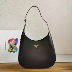 Large Leather Shoulder Bag With Topstitching Black Leather Shoulder Bag for Women