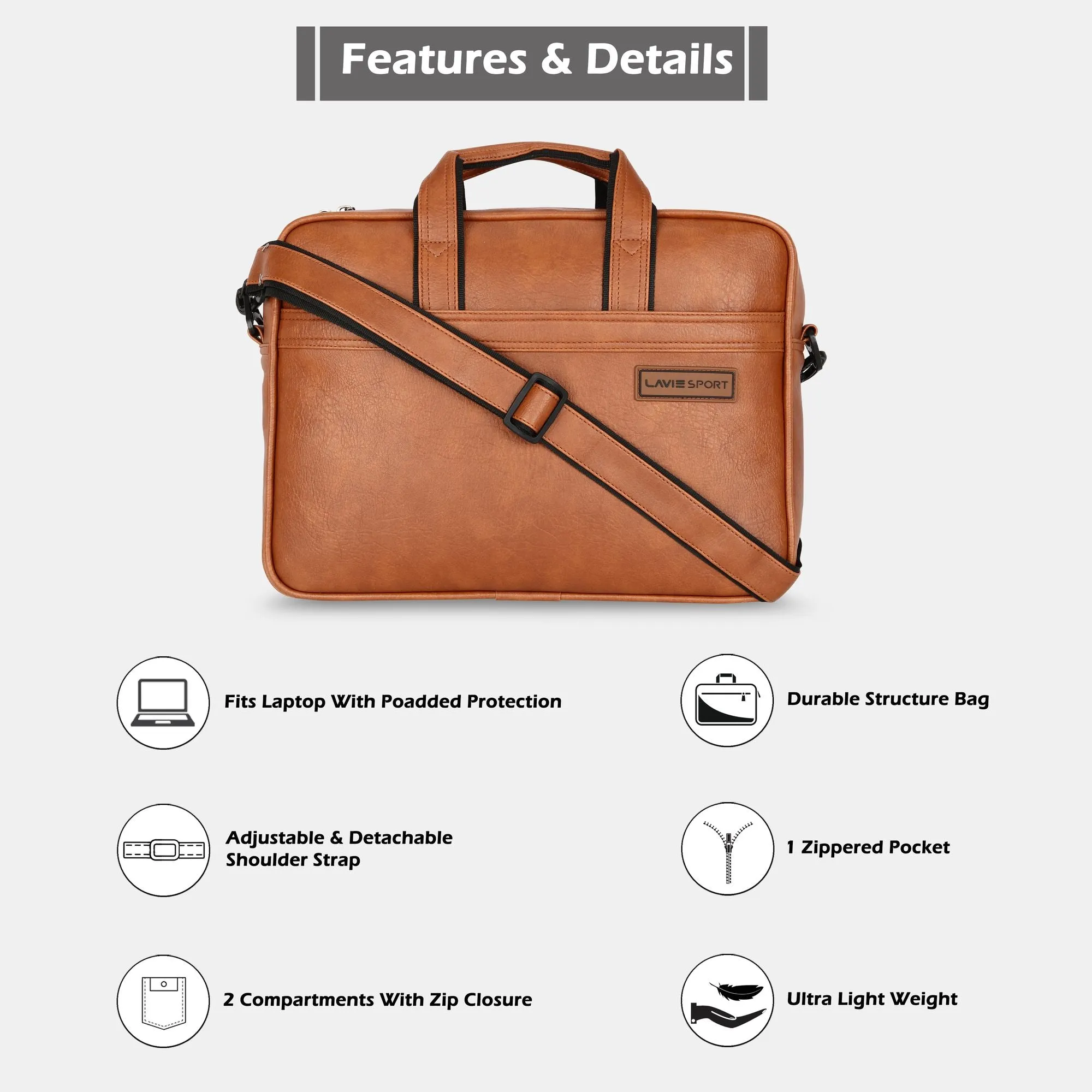 Lavie Sport 1 Compartment Director Unisex Laptop briefcase Bag Black