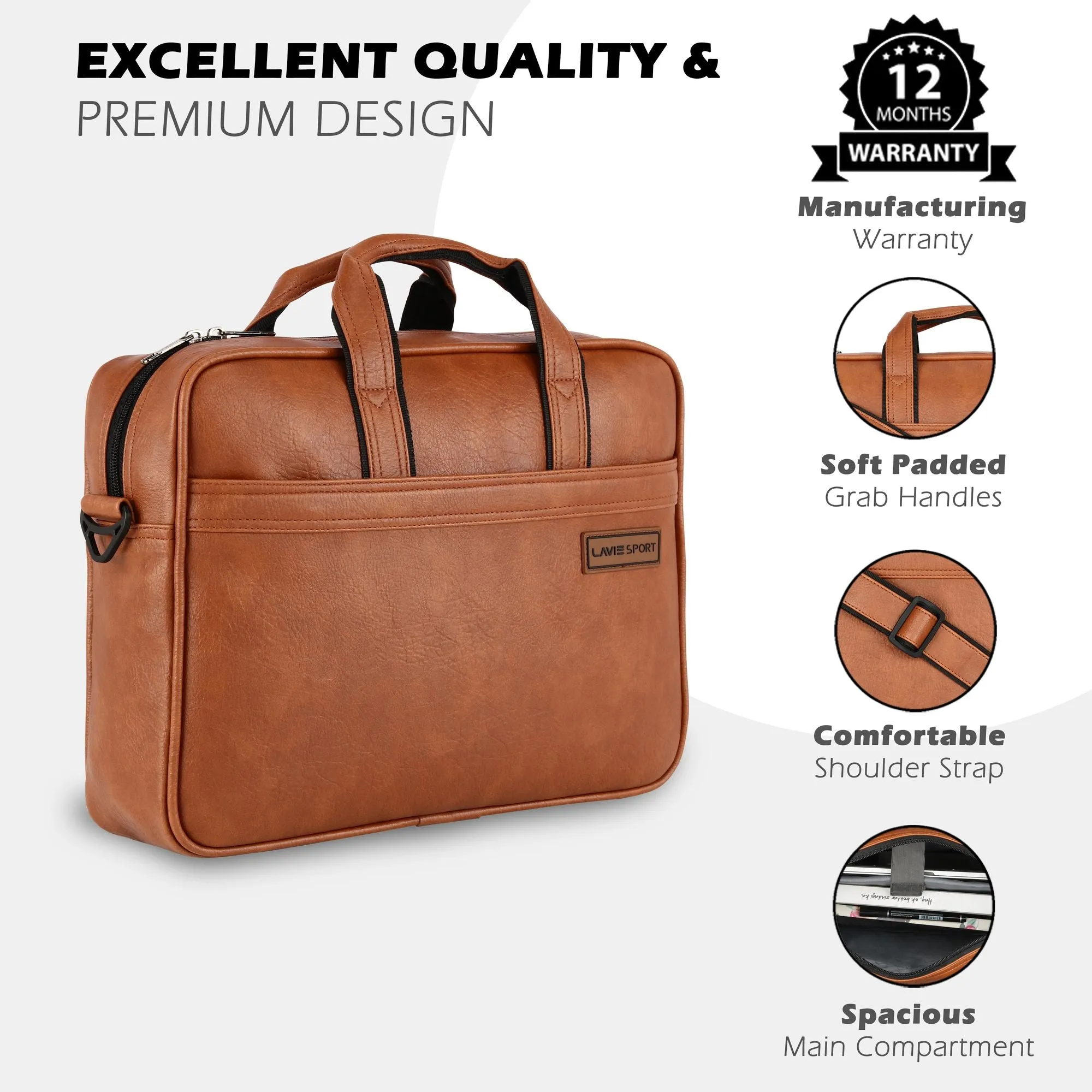 Lavie Sport 1 Compartment Director Unisex Laptop briefcase Bag Black