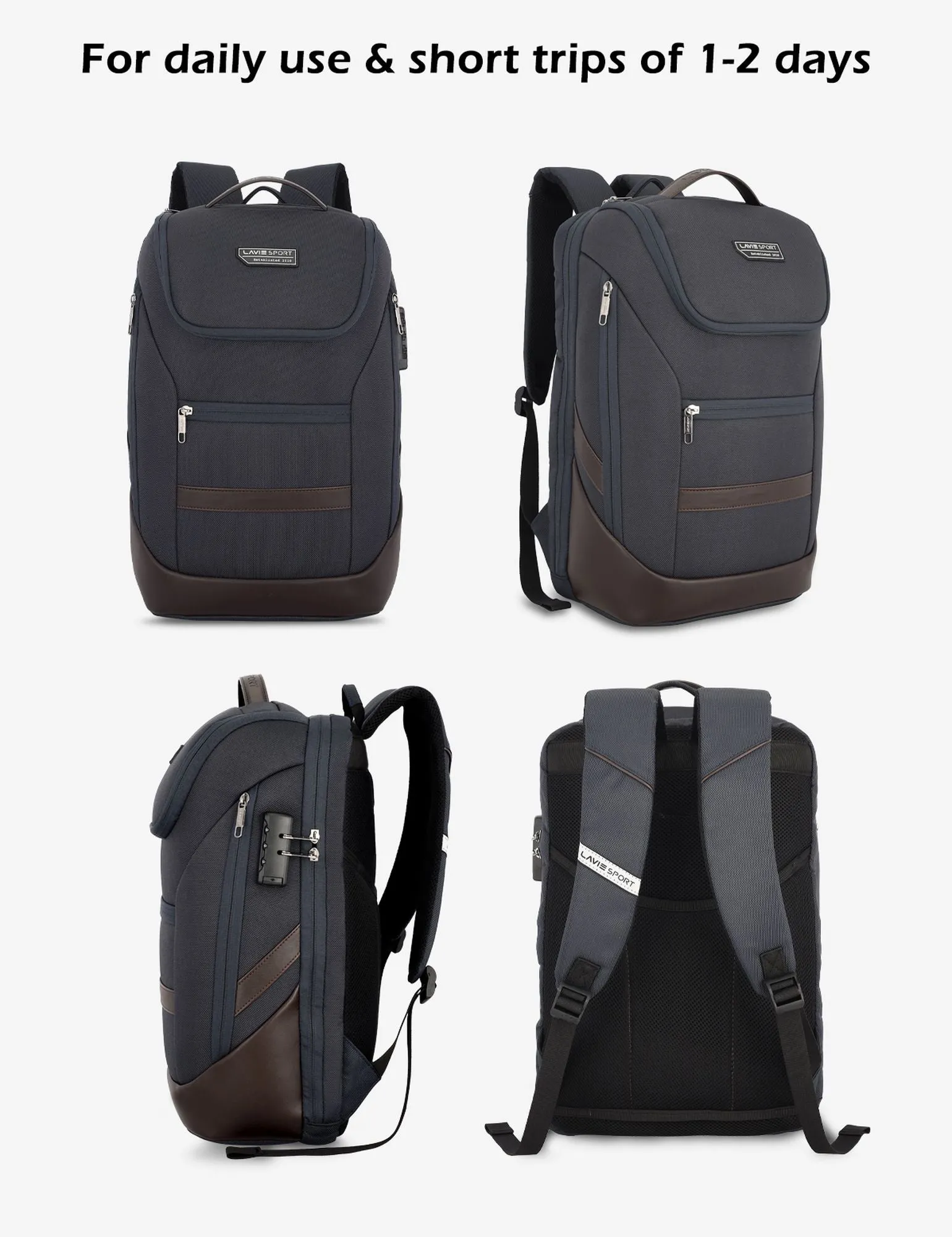 Lavie Sport Emperor 24L Anti-theft Laptop Backpack For Men & Women in Grey and Blue Colour