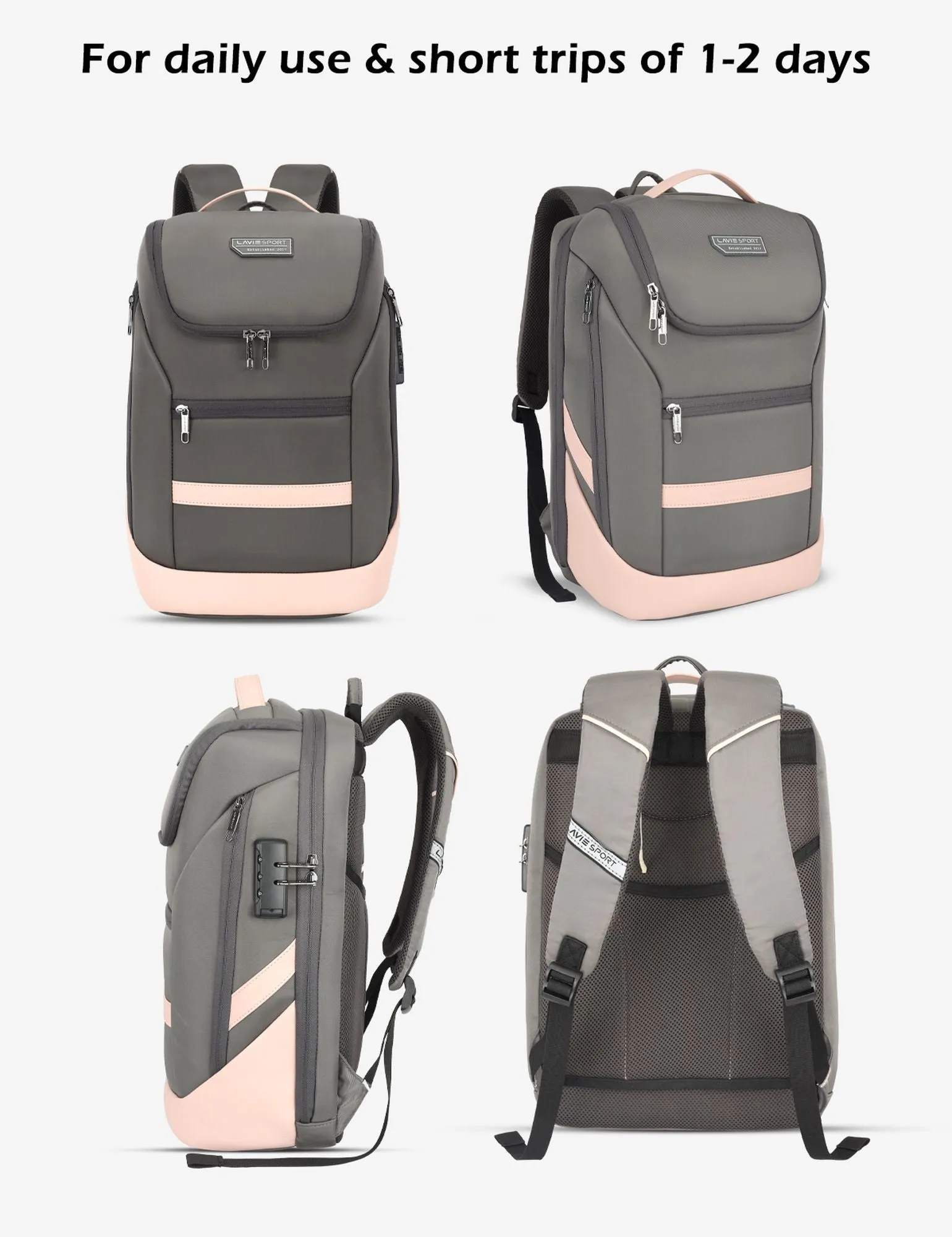 Lavie Sport Emperor 24L Anti-theft Laptop Backpack For Men & Women in Grey and Blue Colour