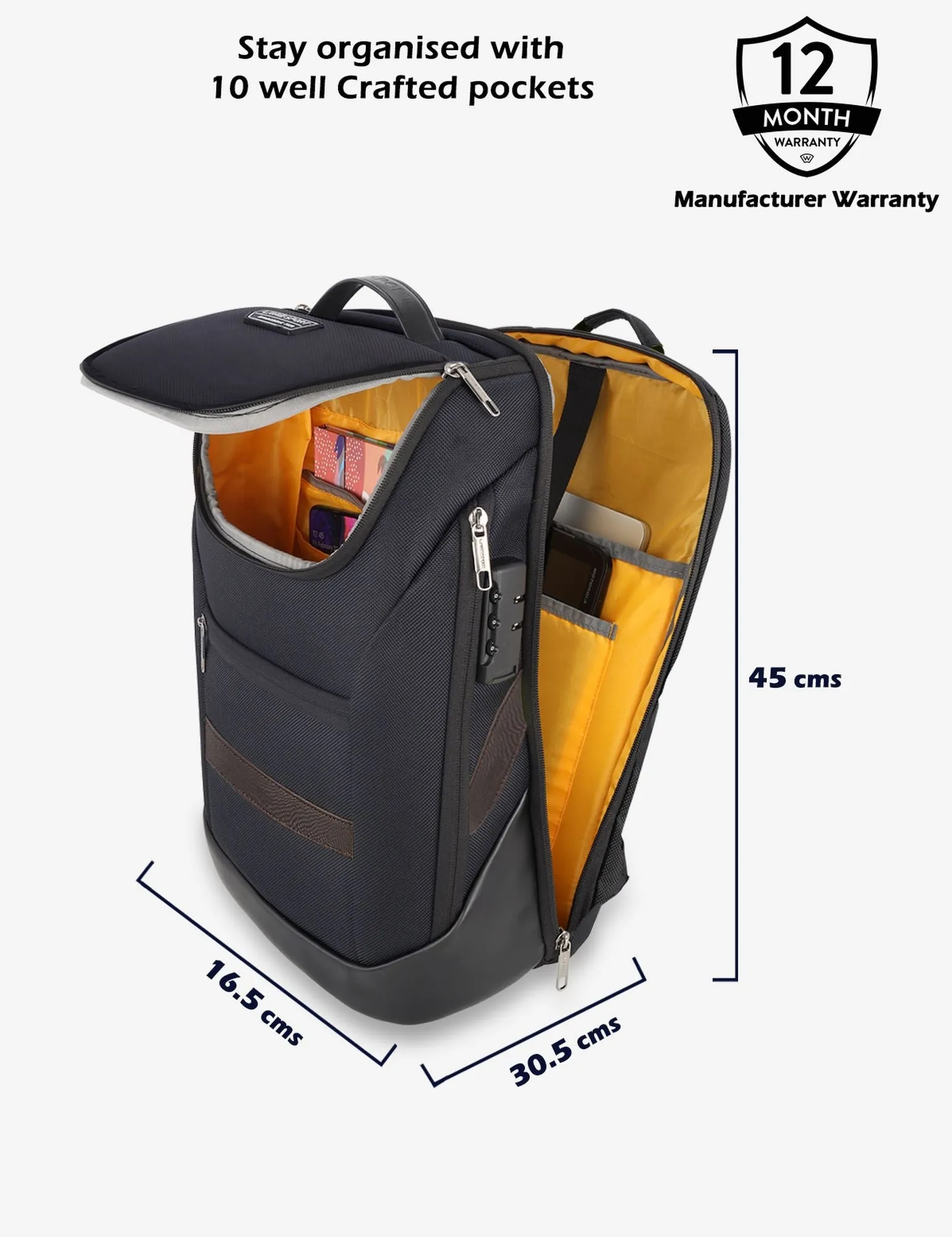 Lavie Sport Emperor 24L Anti-theft Laptop Backpack For Men & Women in Grey and Blue Colour