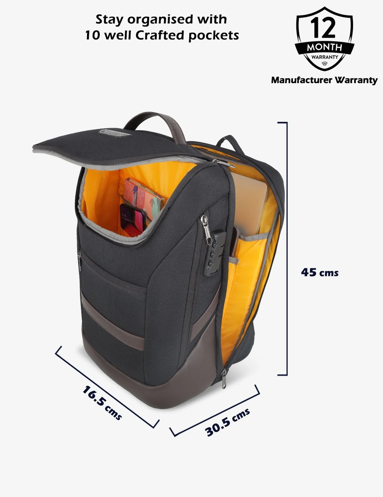 Lavie Sport Emperor 24L Anti-theft Laptop Backpack For Men & Women in Grey and Blue Colour