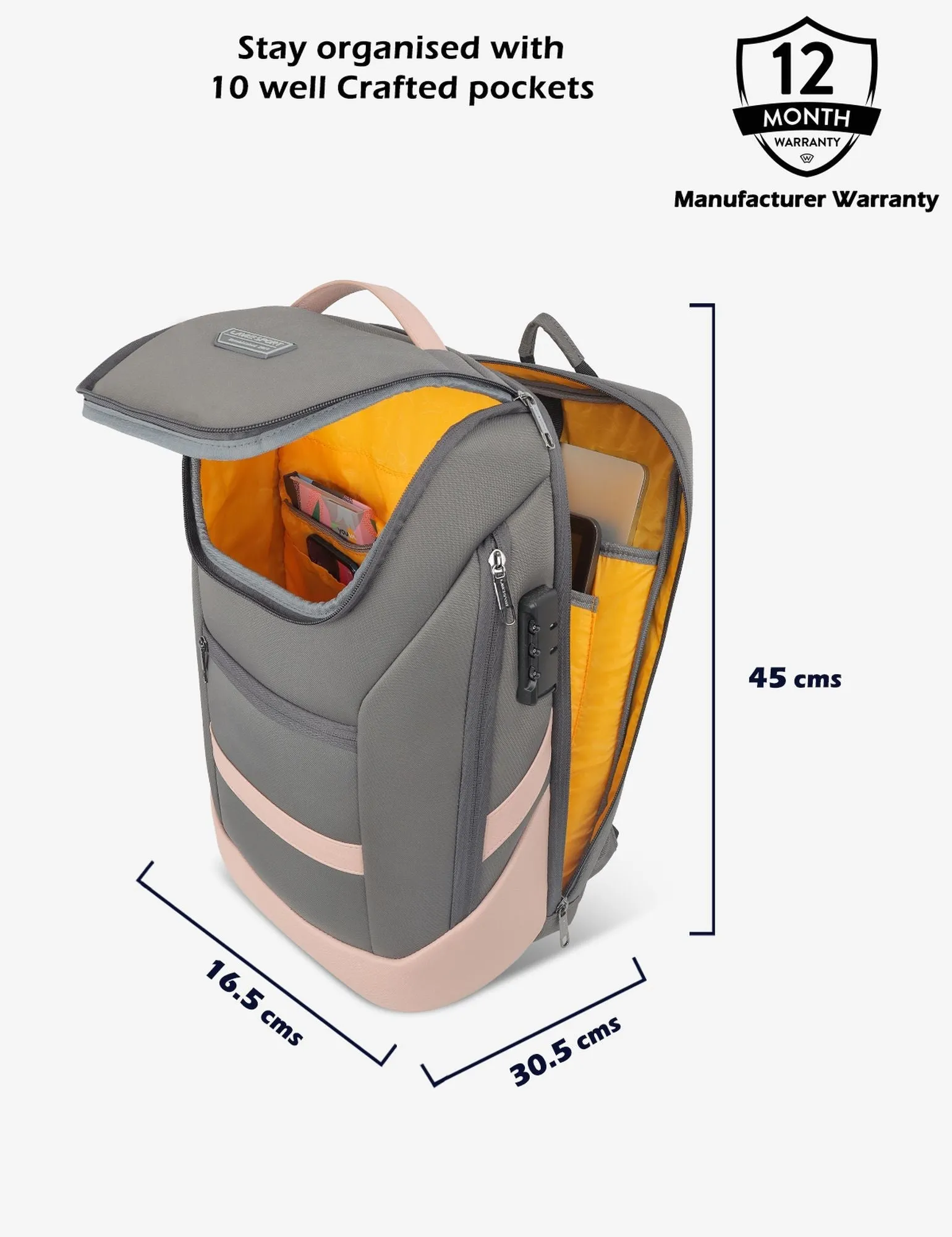 Lavie Sport Emperor 24L Anti-theft Laptop Backpack For Men & Women in Grey and Blue Colour
