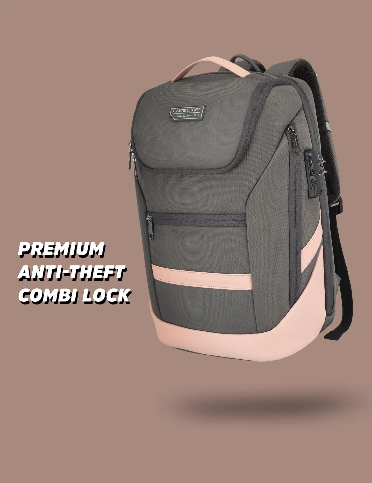 Lavie Sport Emperor 24L Anti-theft Laptop Backpack For Men & Women in Grey and Blue Colour