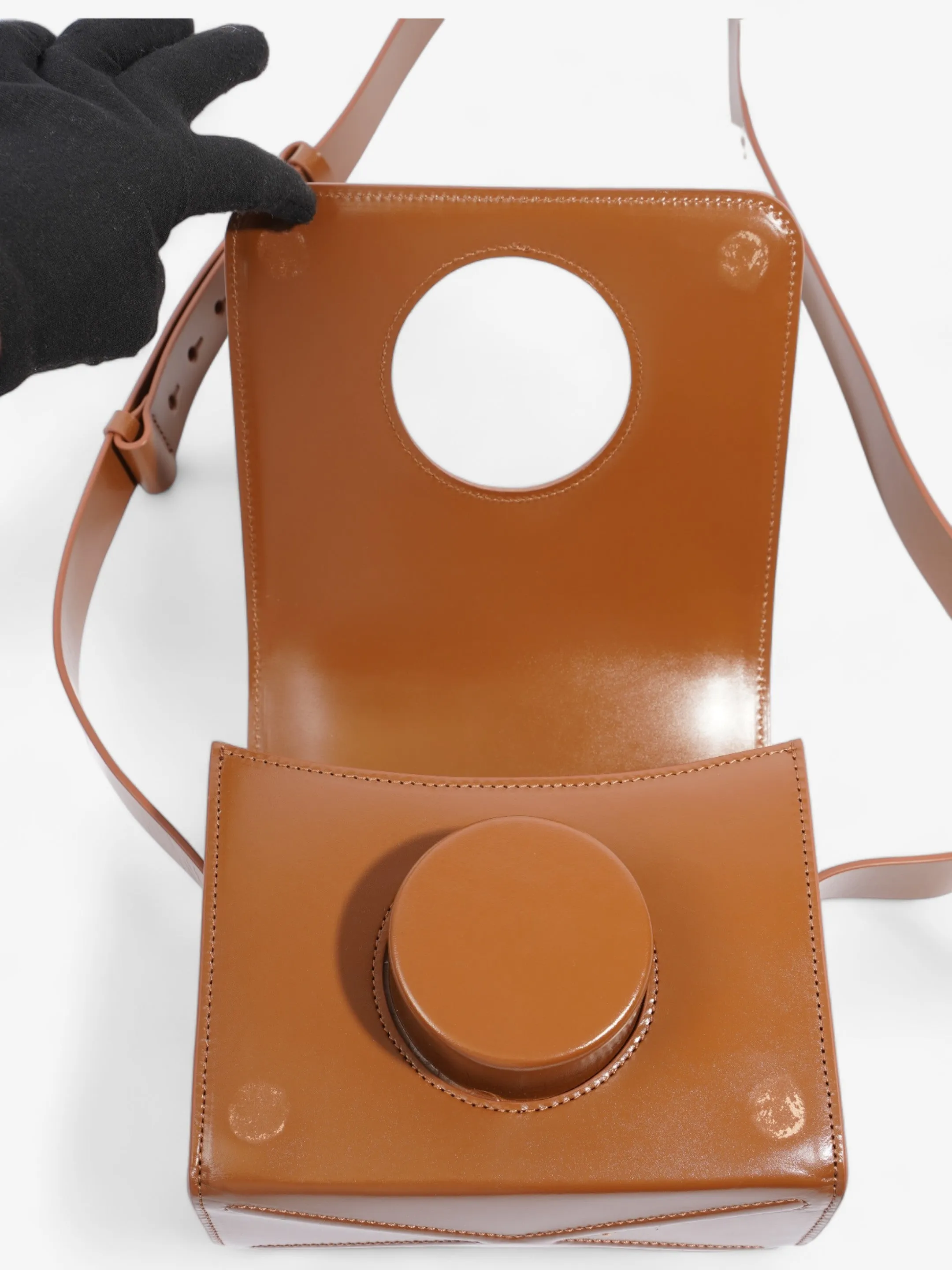 Lemaire Camera Boxy Shoulder Bag Brown Calfskin Leather