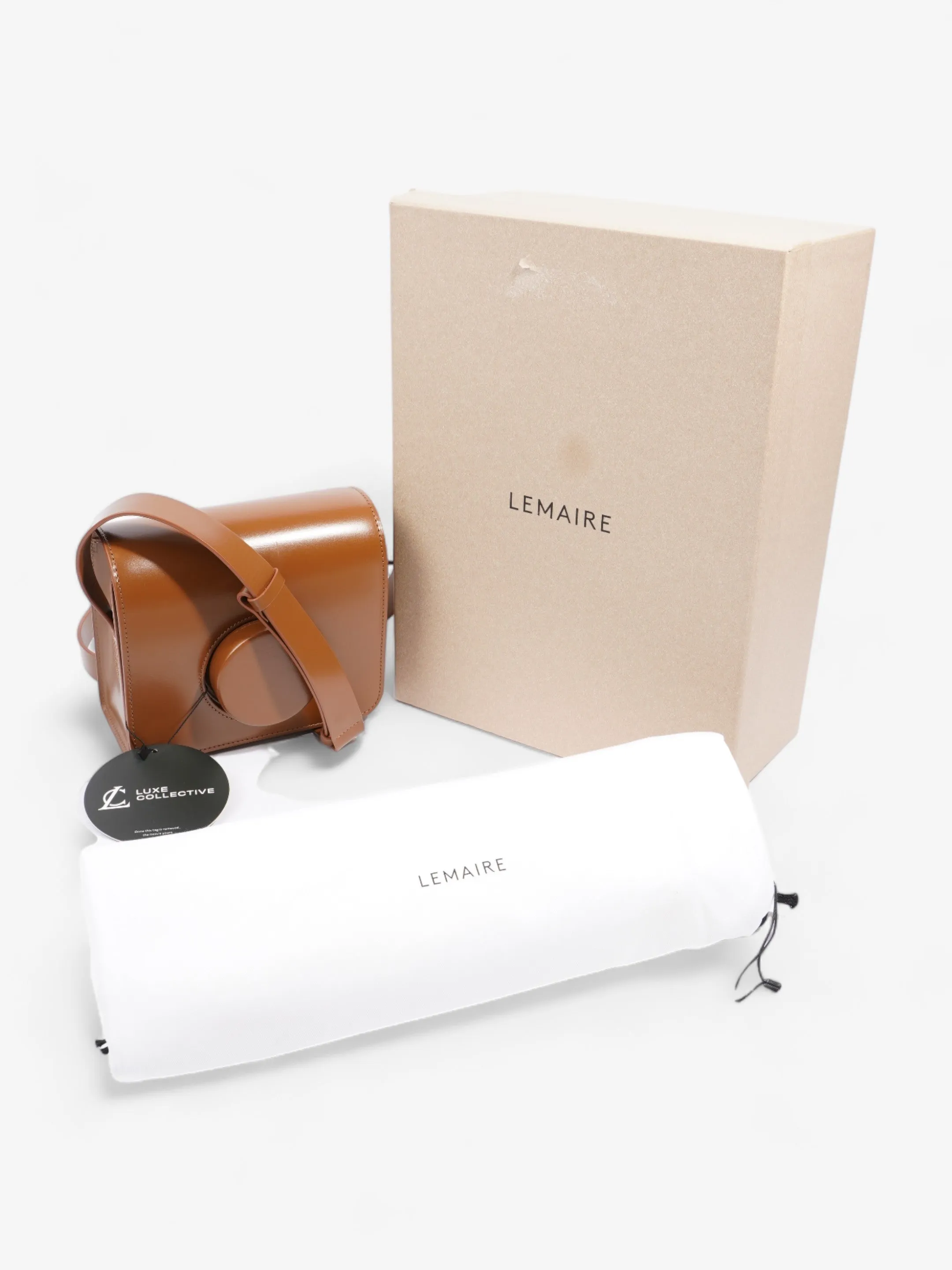 Lemaire Camera Boxy Shoulder Bag Brown Calfskin Leather