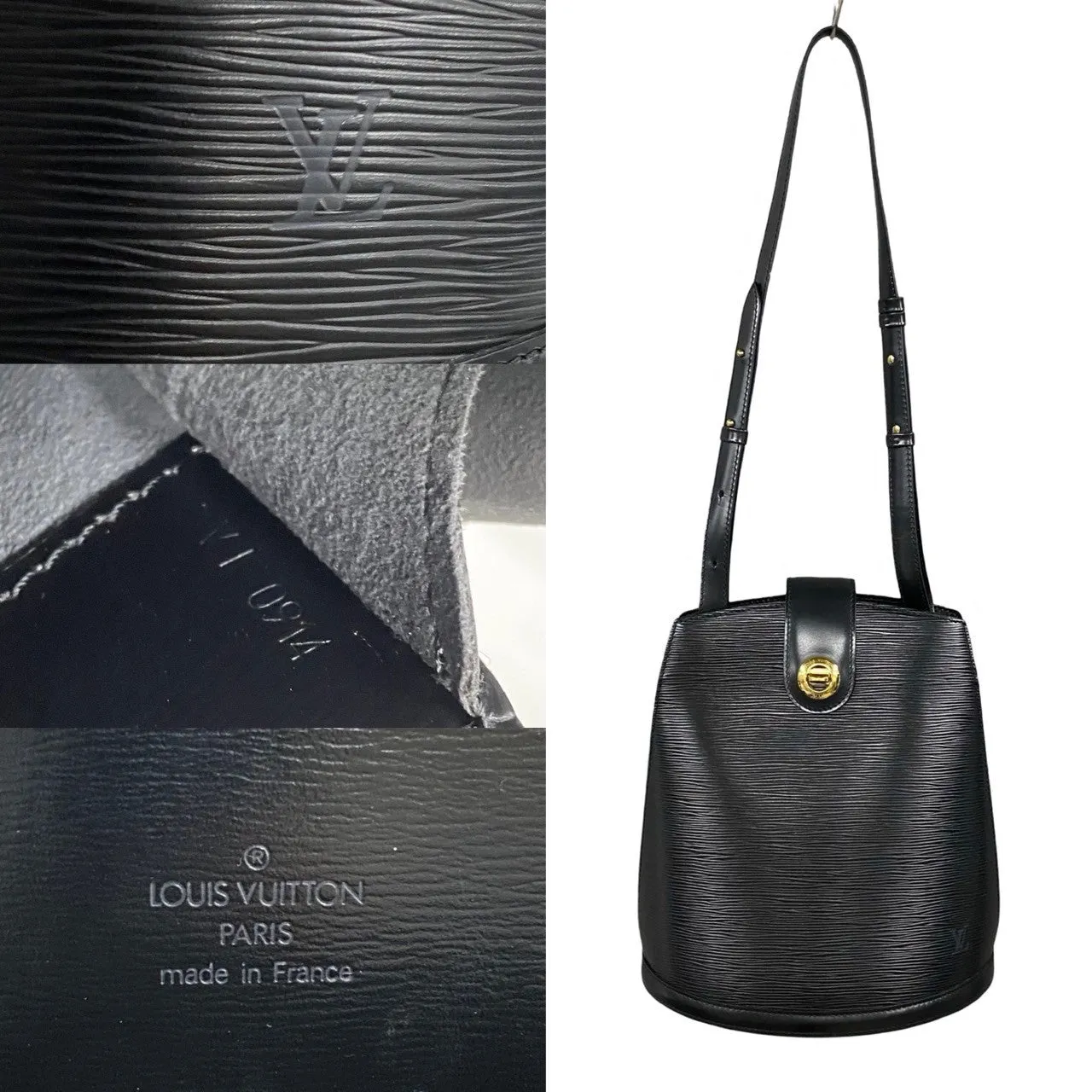 LOUIS VUITTON Shoulder Bag leather black Epi Cluny