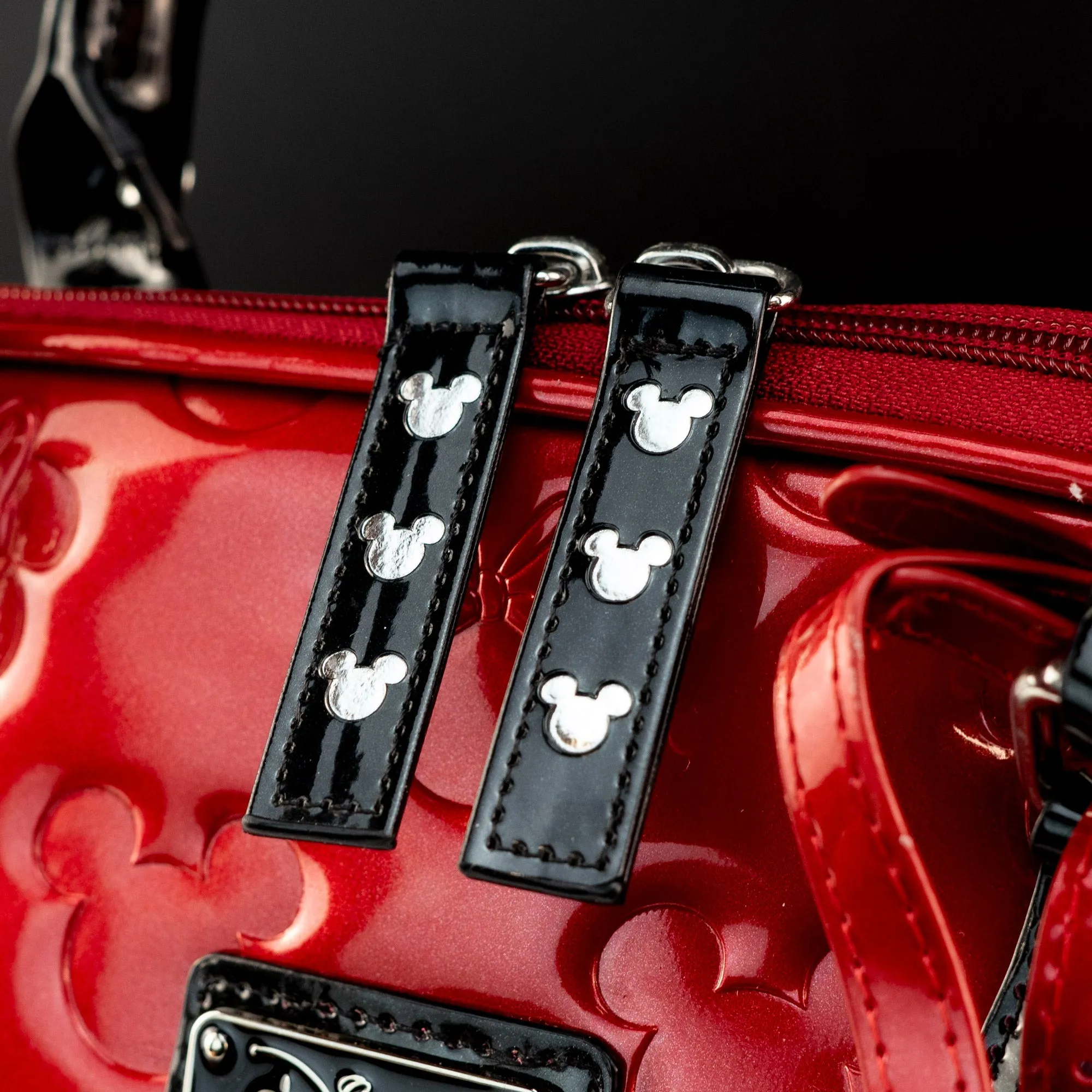 Loungefly x Disney Mickey and Minnie Mouse Red Embossed Silhouettes Tote Bag