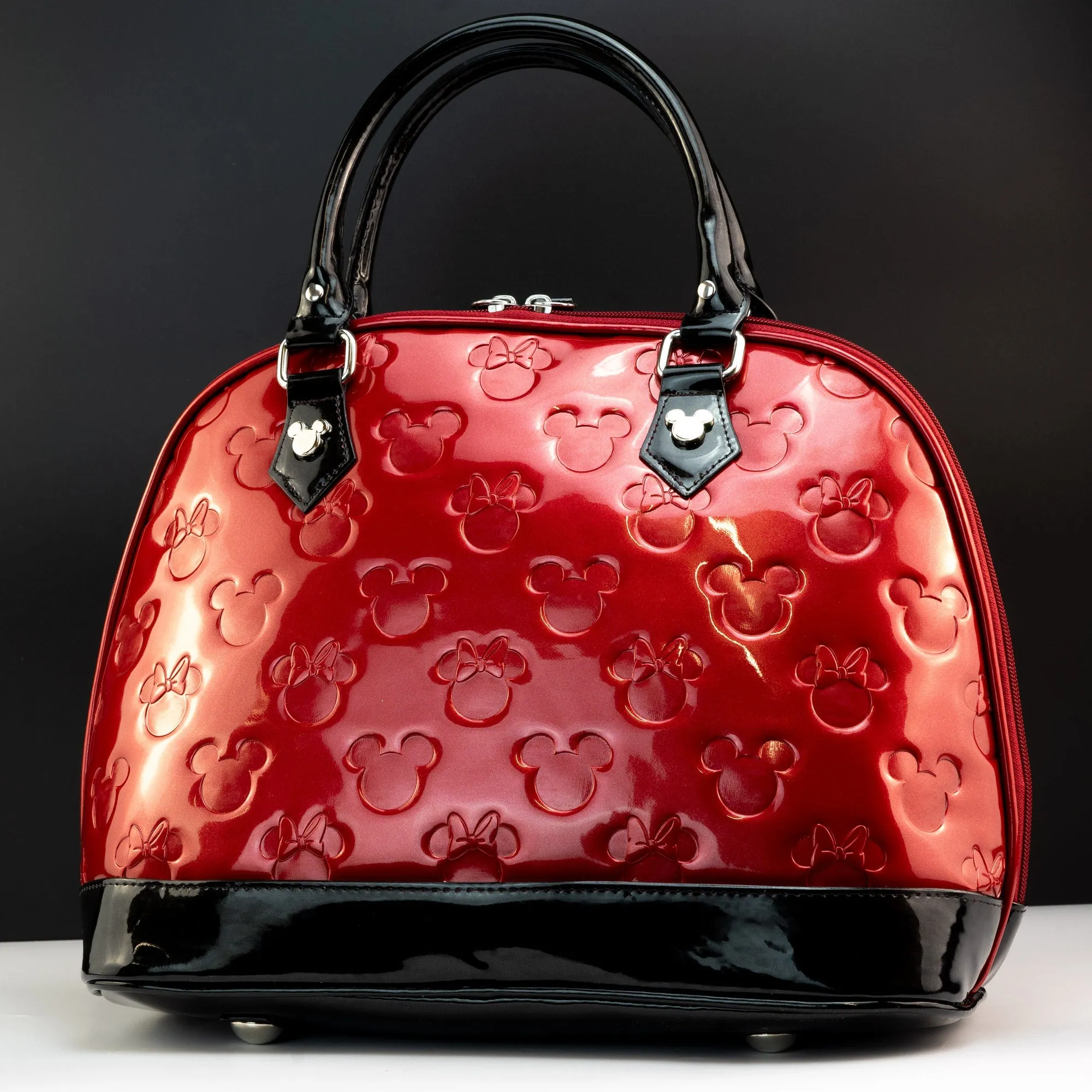 Loungefly x Disney Mickey and Minnie Mouse Red Embossed Silhouettes Tote Bag