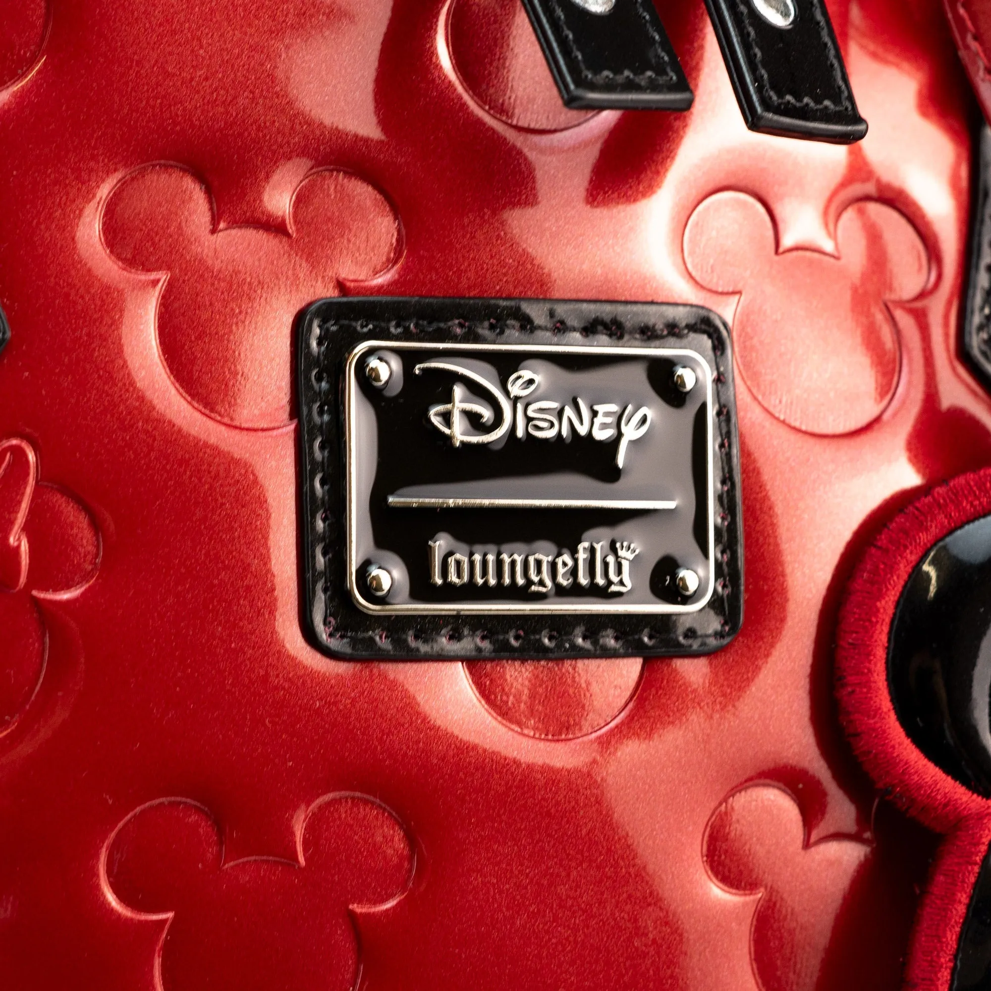 Loungefly x Disney Mickey and Minnie Mouse Red Embossed Silhouettes Tote Bag