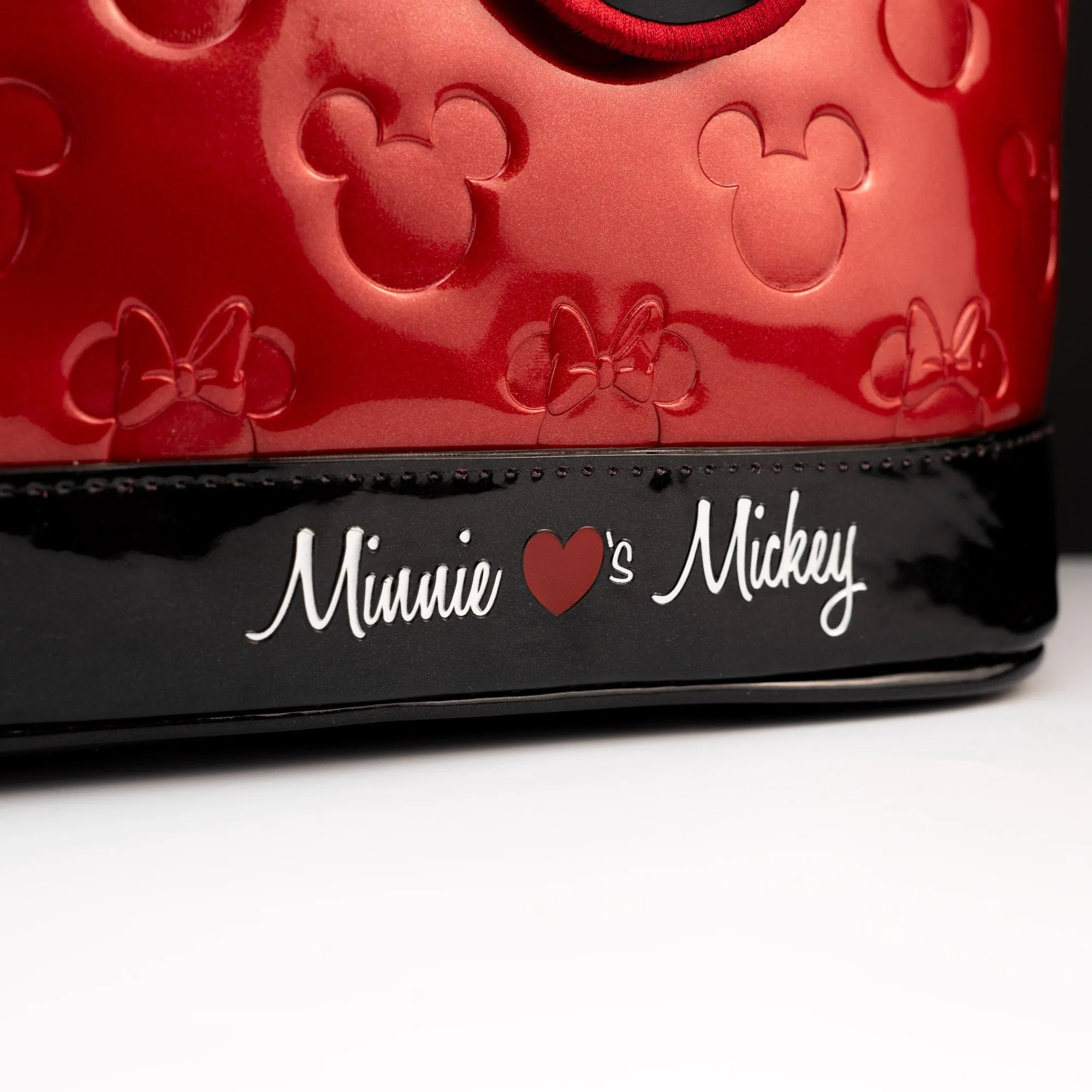 Loungefly x Disney Mickey and Minnie Mouse Red Embossed Silhouettes Tote Bag