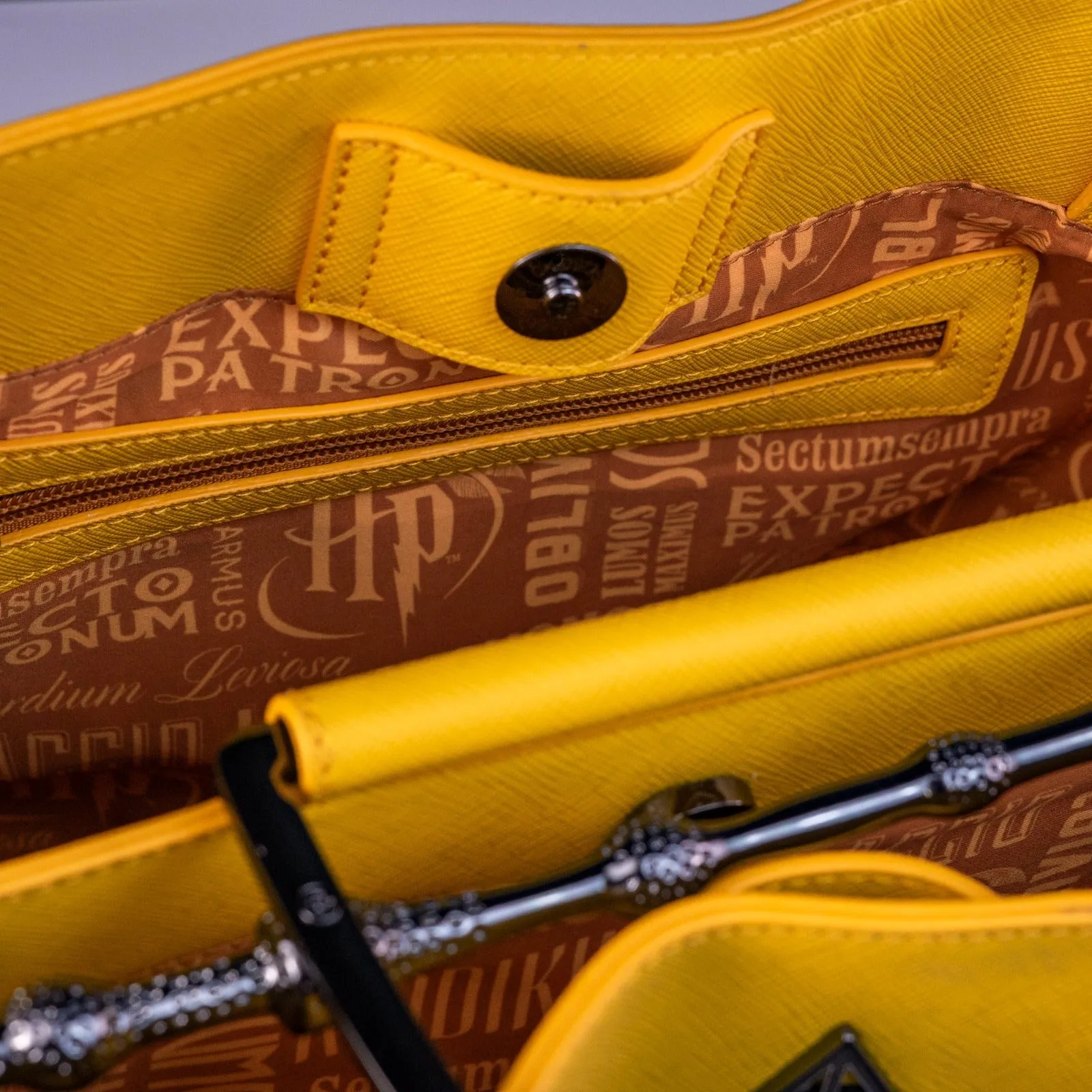 Loungefly x Harry Potter House Hufflepuff Yellow Saffiano Elder Wand Crossbody Handbag