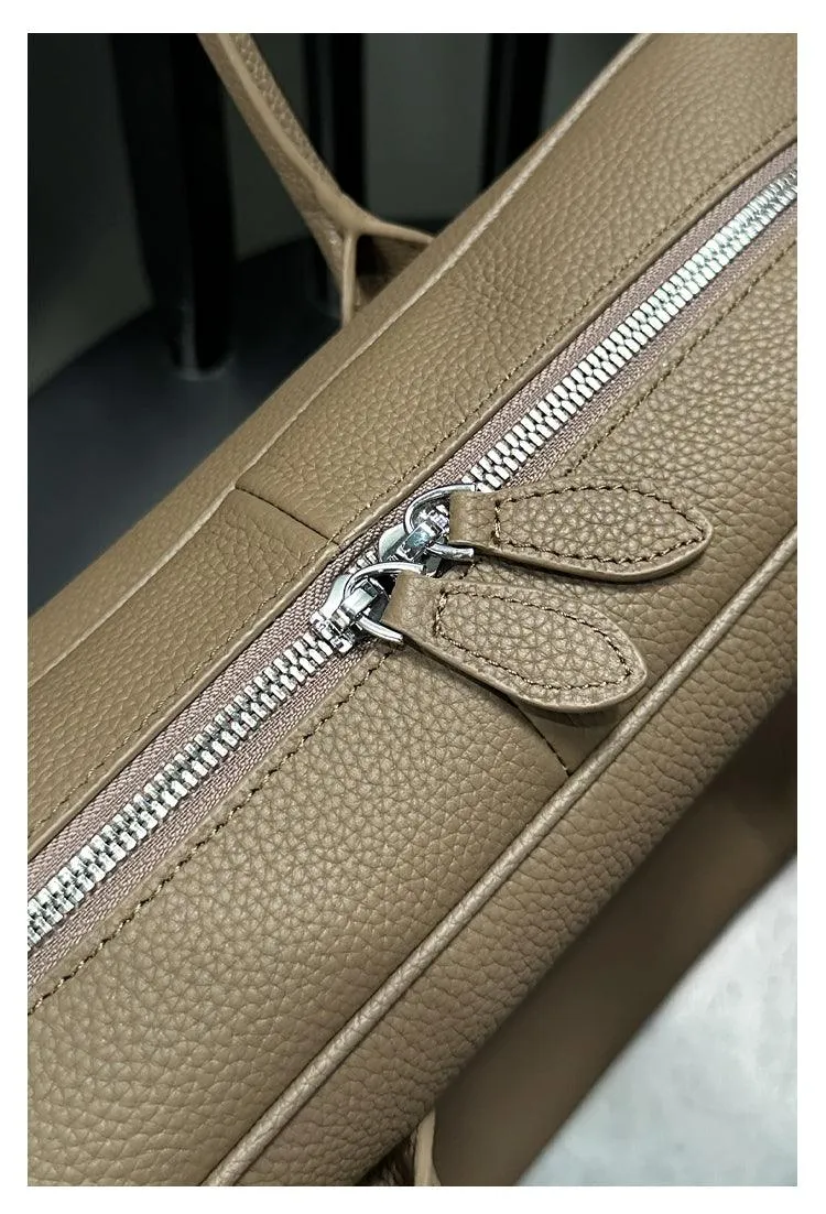 Luxury Togo Genuine Leather Boston Tote Bag for Women, Designer-Inspired Bowling Style, Large Laptop Commuter Bag