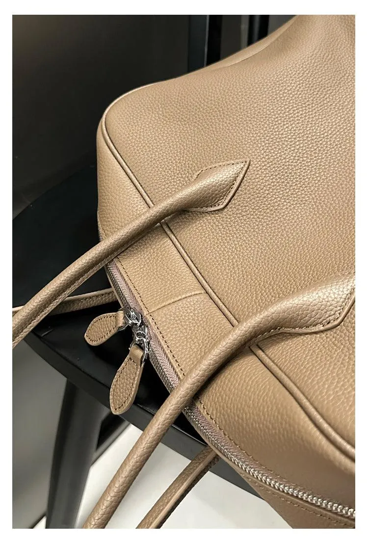 Luxury Togo Genuine Leather Boston Tote Bag for Women, Designer-Inspired Bowling Style, Large Laptop Commuter Bag