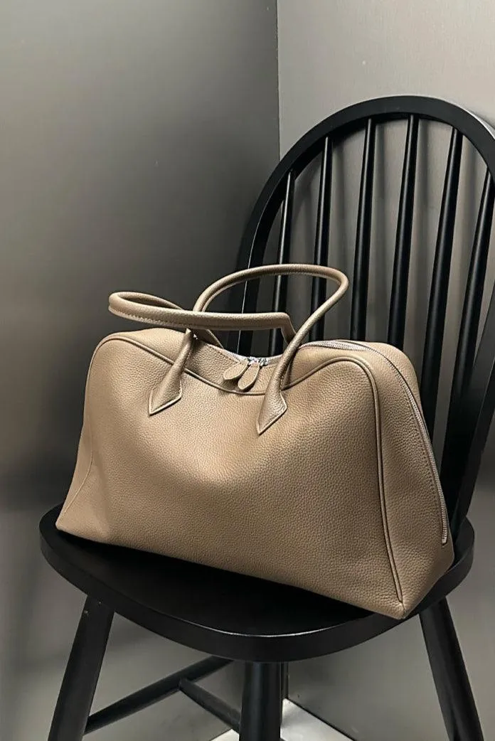 Luxury Togo Genuine Leather Boston Tote Bag for Women, Designer-Inspired Bowling Style, Large Laptop Commuter Bag