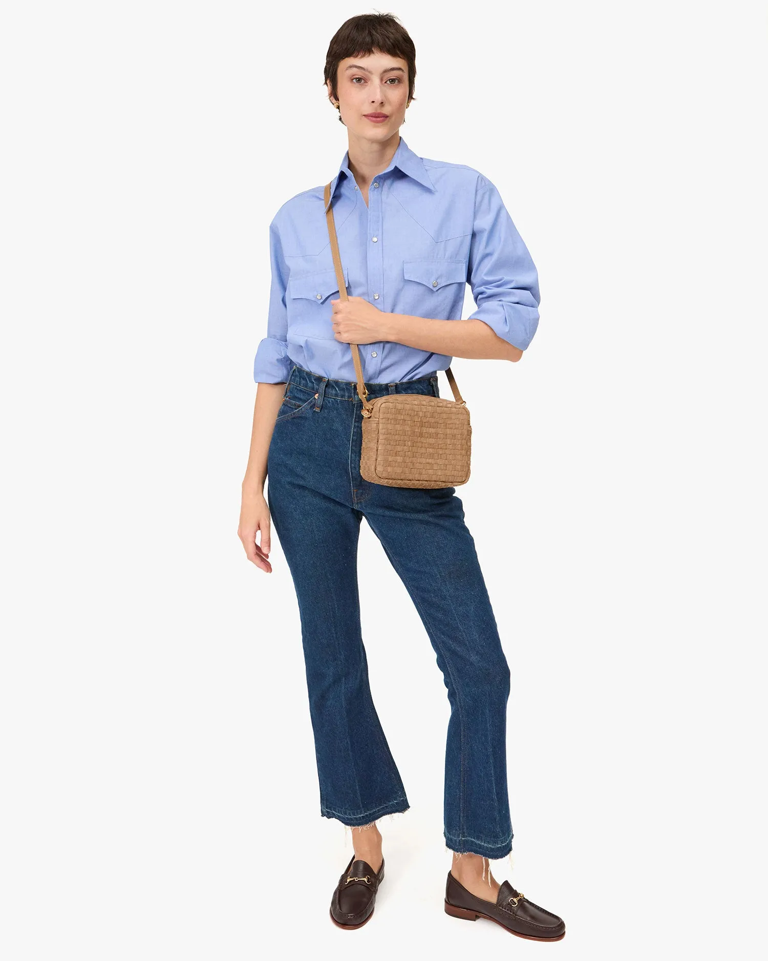 Midi Sac Handbags - Crossbody - Midi Sac Clay Leather & Suede Woven Checker