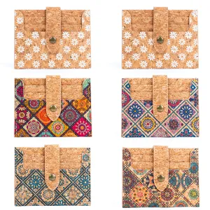 Natural Cork Floral Mosaic Print Card Wallets BAGD-295-MIX-6??6 units??