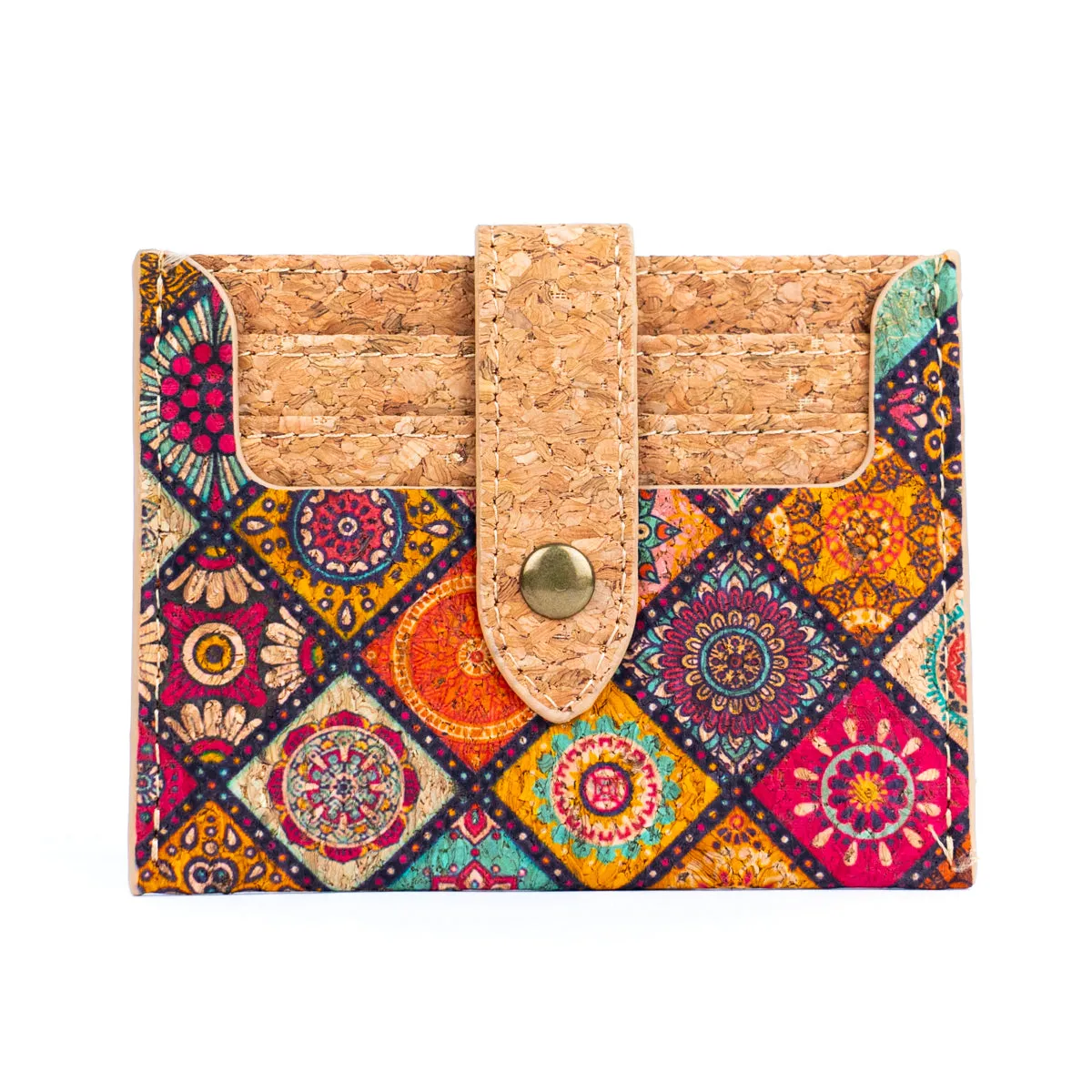 Natural Cork Floral Mosaic Print Card Wallets BAGD-295-MIX-6??6 units??