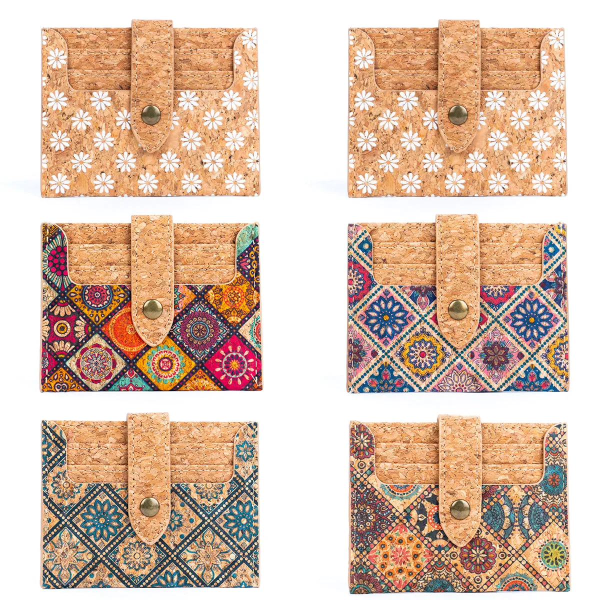 Natural Cork Floral Mosaic Print Card Wallets BAGD-295-MIX-6??6 units??