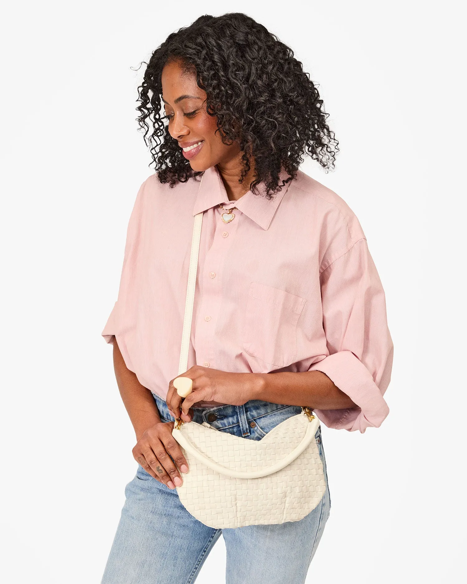 Petit Moyen Handbags - Crossbody - Petit Moyen Cream Woven Checker