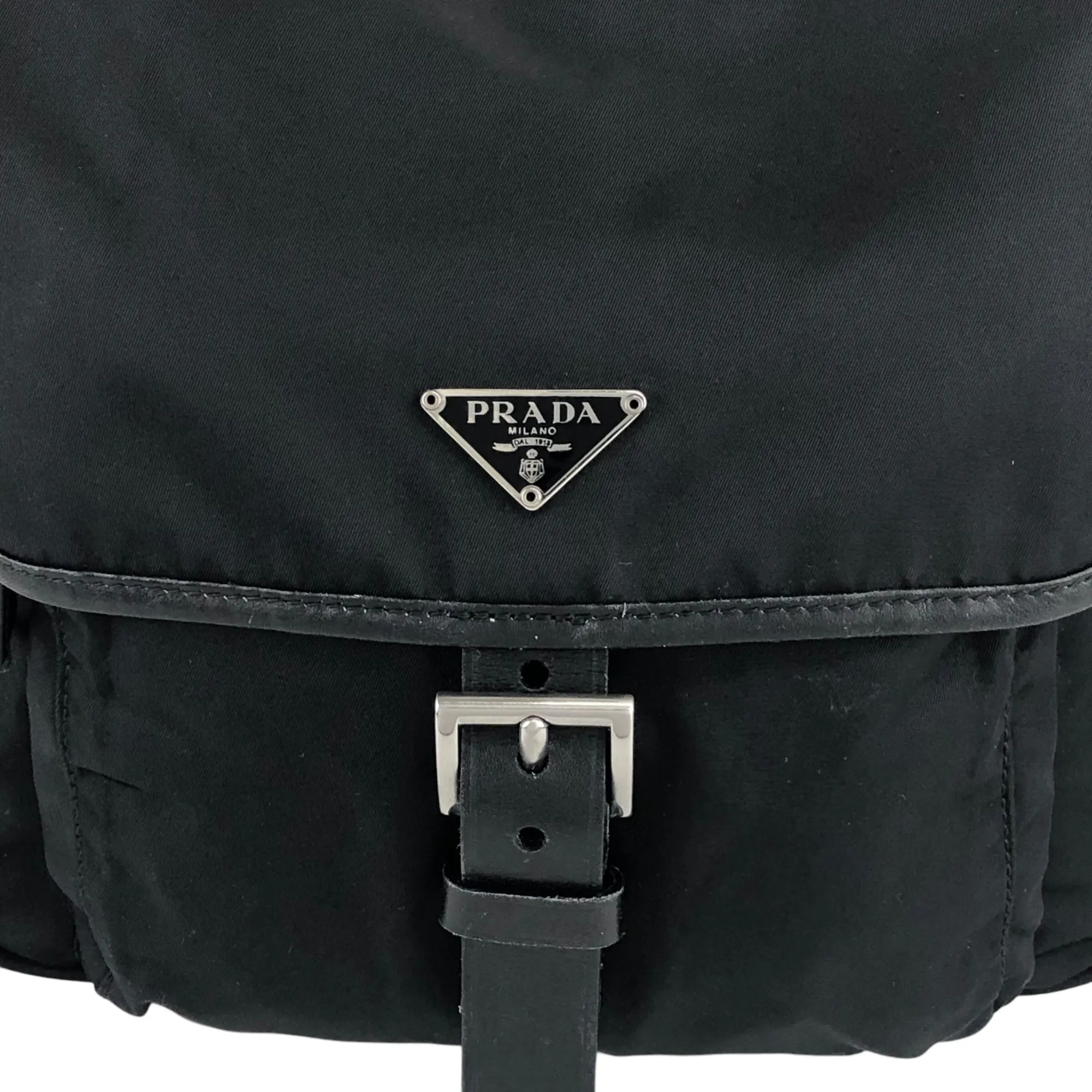 PRADA Triangle Logo Front Buckle Shoulder bag Black Vintage 5spz5k