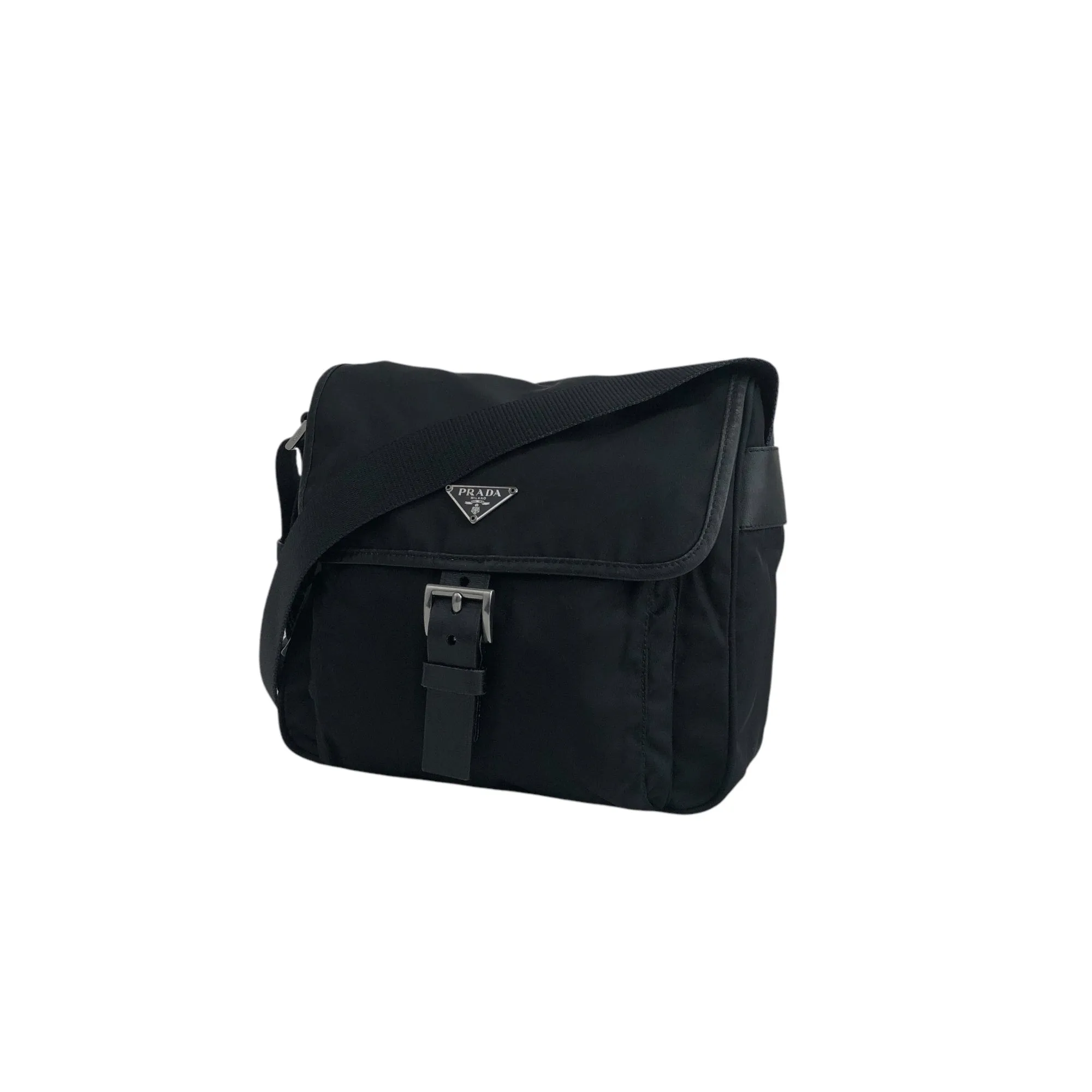 PRADA Triangle Logo Front Buckle Shoulder bag Black Vintage 5spz5k
