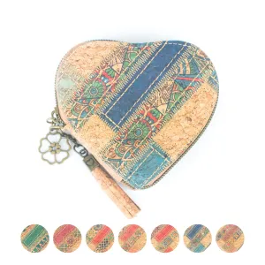 Printed Cork Heart-Shaped Women's Coin Purse BAGF-078(7units)