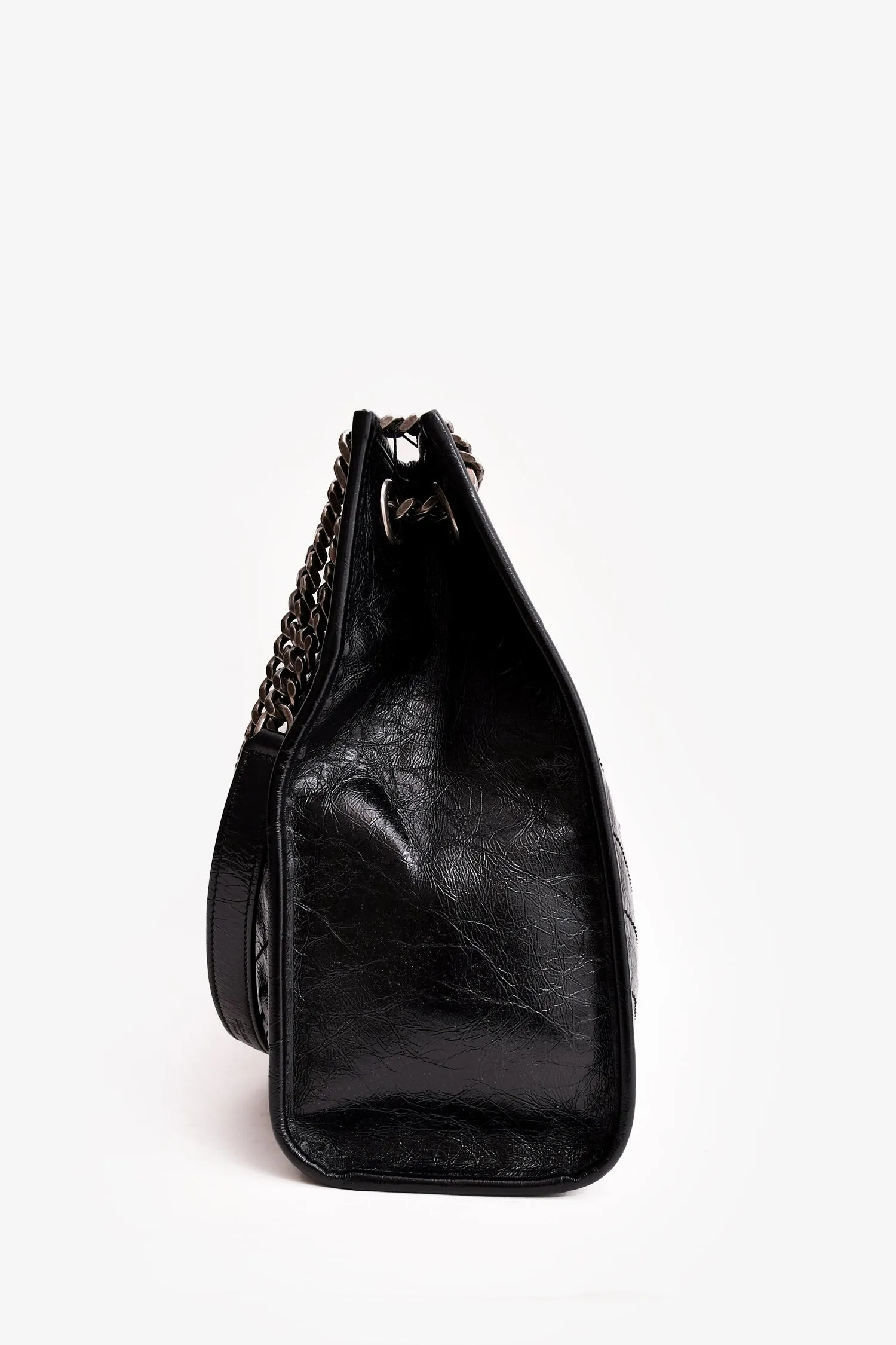 Saint Laurent Black Crinkled Leather Large Shoulder Bag