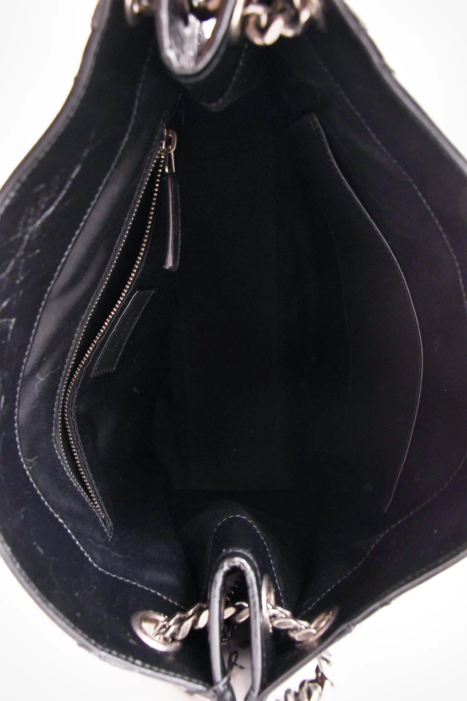 Saint Laurent Black Crinkled Leather Large Shoulder Bag