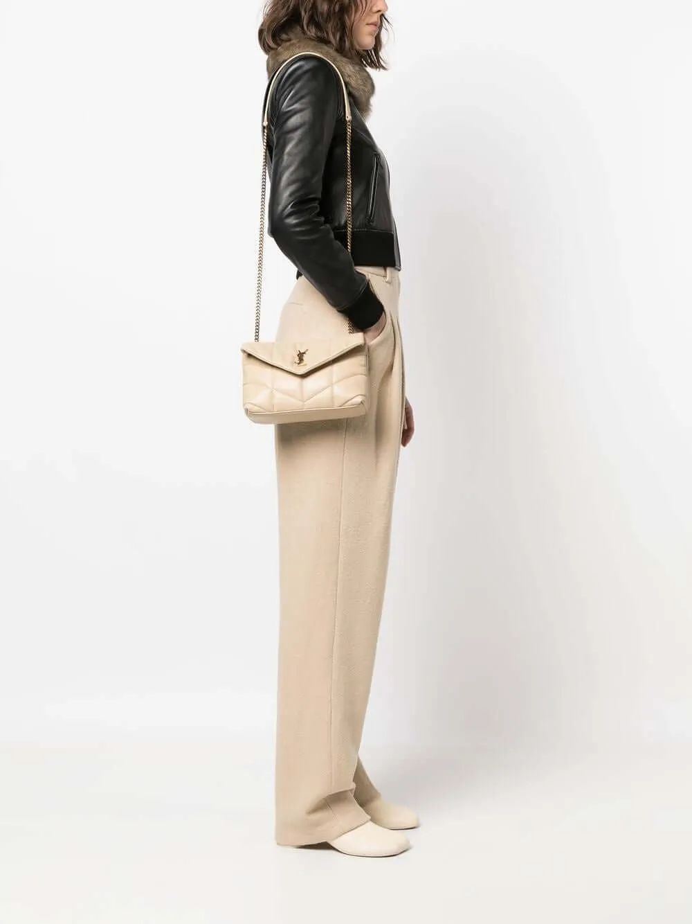 Saint Laurent Puffer Toy Quilted Shoulder Bag beige small