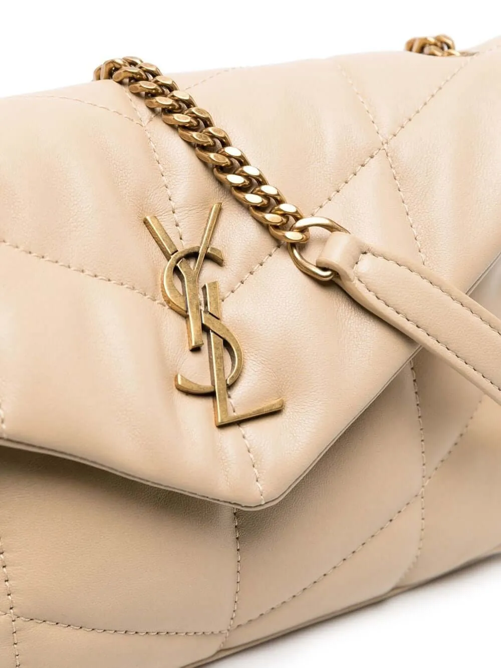 Saint Laurent Puffer Toy Quilted Shoulder Bag beige small