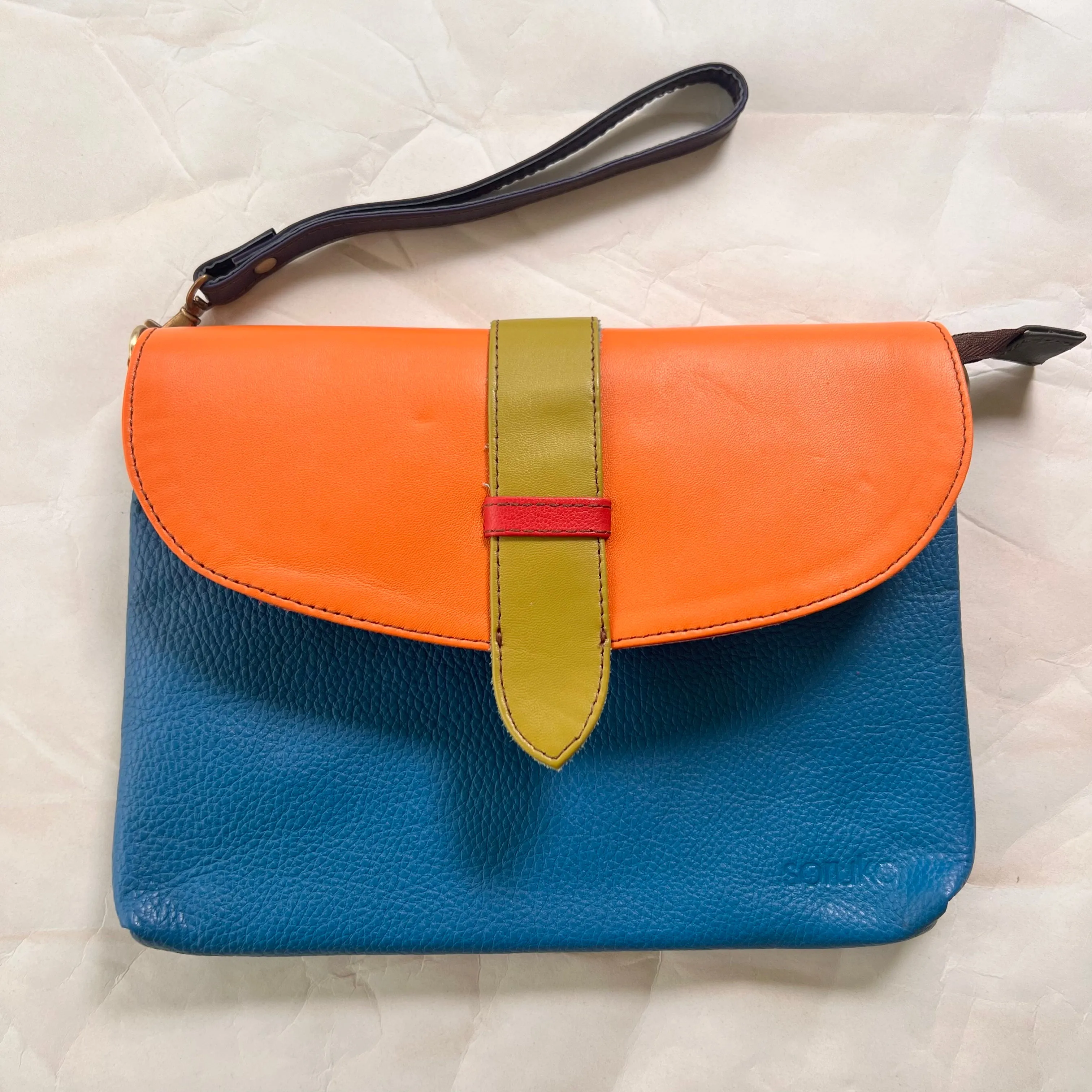 Soruka - Saddle Bag with Wristlet, Orange & Blue
