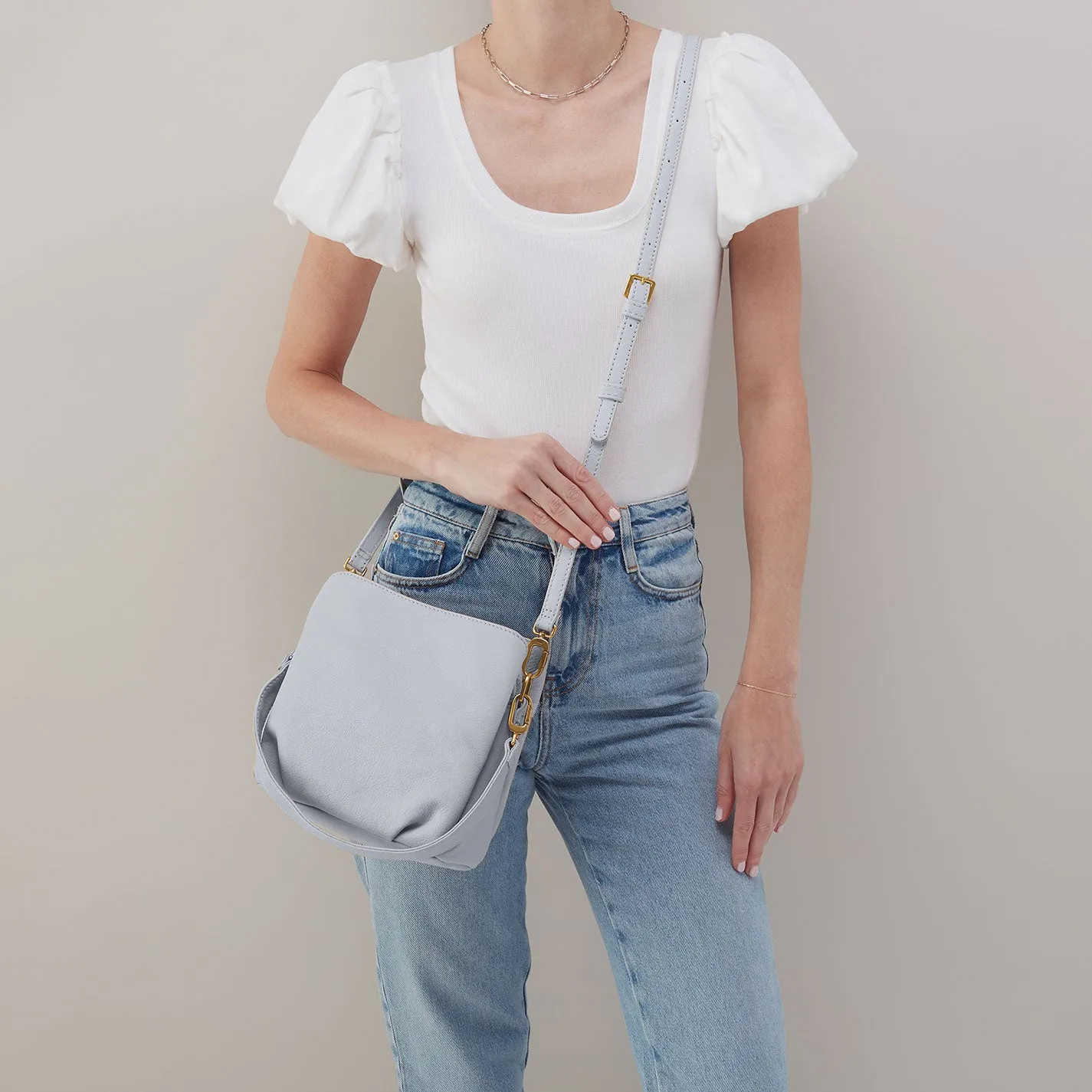 Starr Convertible Shoulder Bag in Pebbled Leather - Blue Pearl