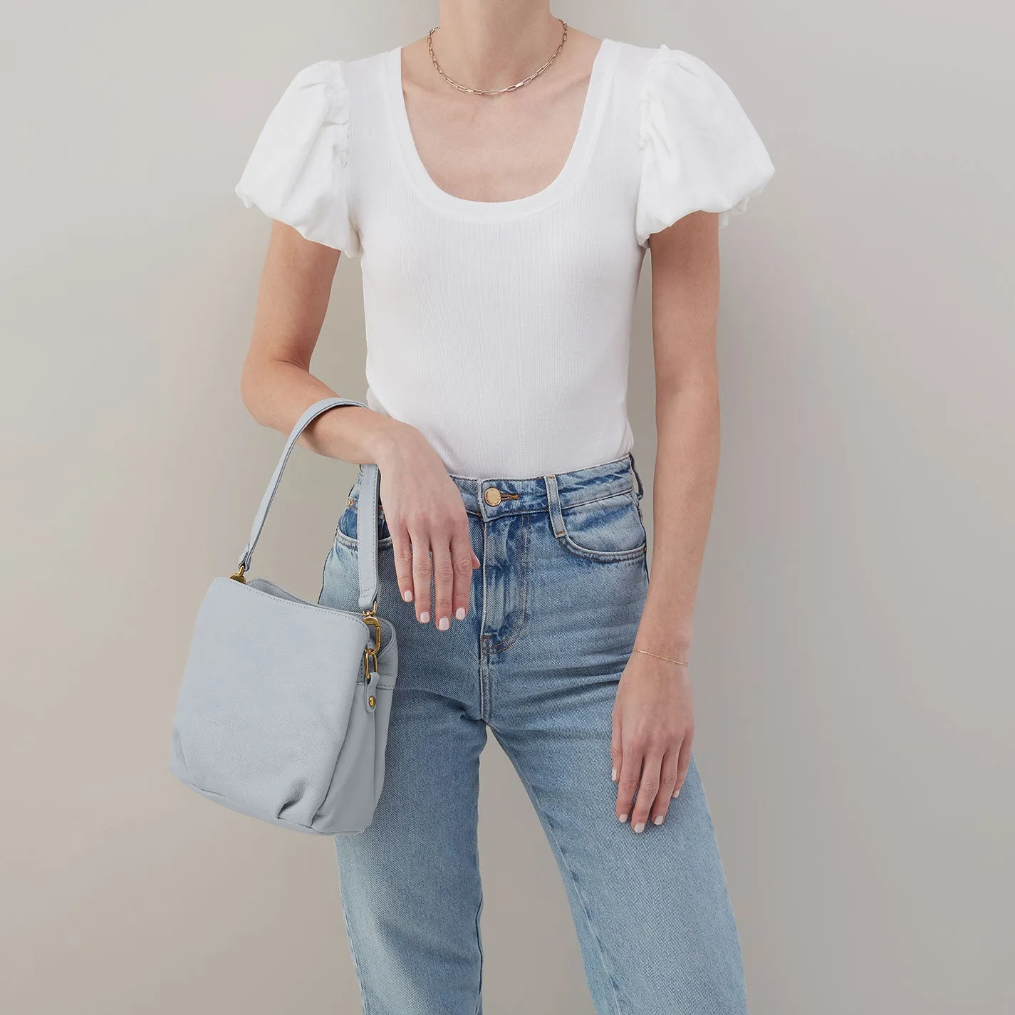 Starr Convertible Shoulder Bag in Pebbled Leather - Blue Pearl