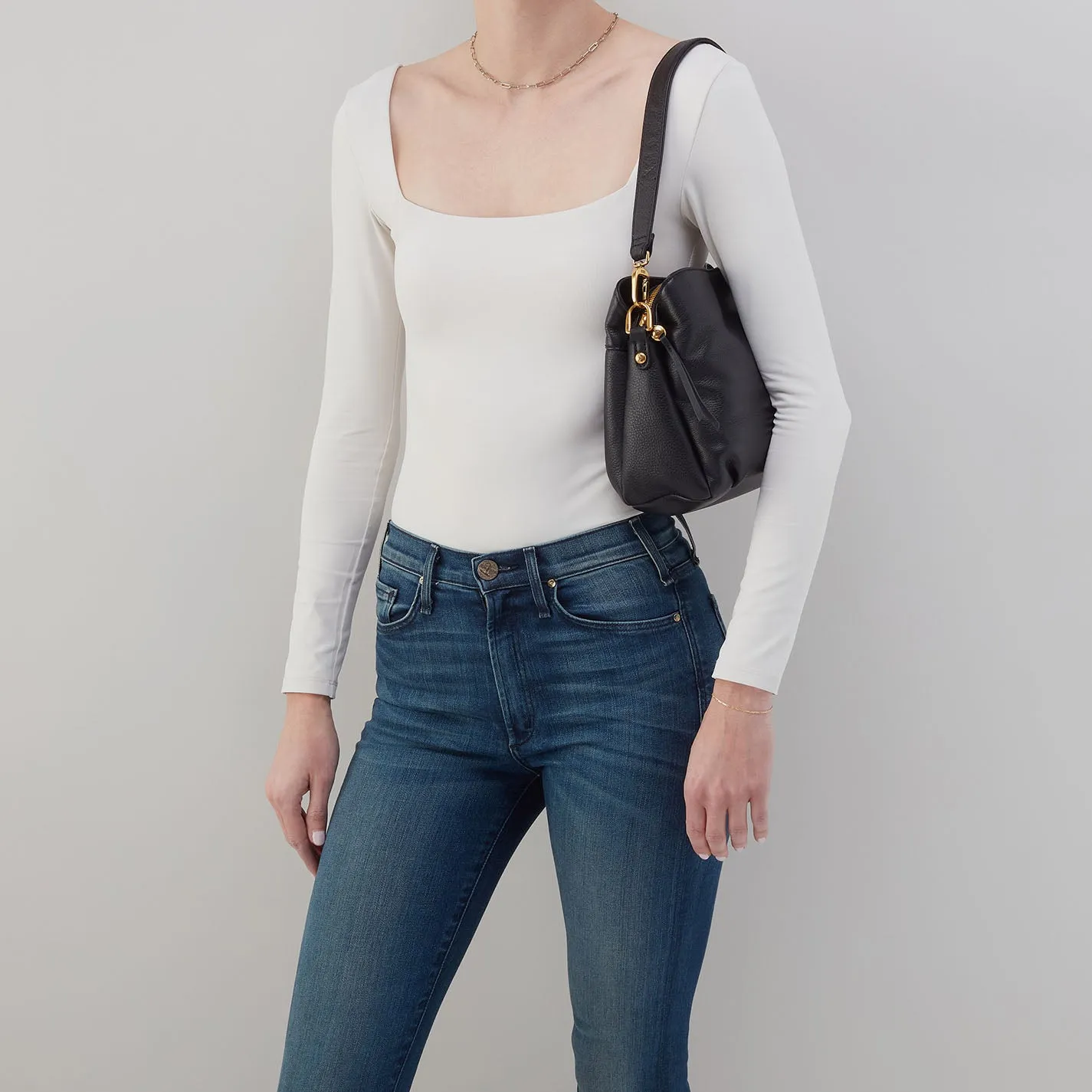 Starr Convertible Shoulder Bag in Pebbled Leather - Blue Pearl