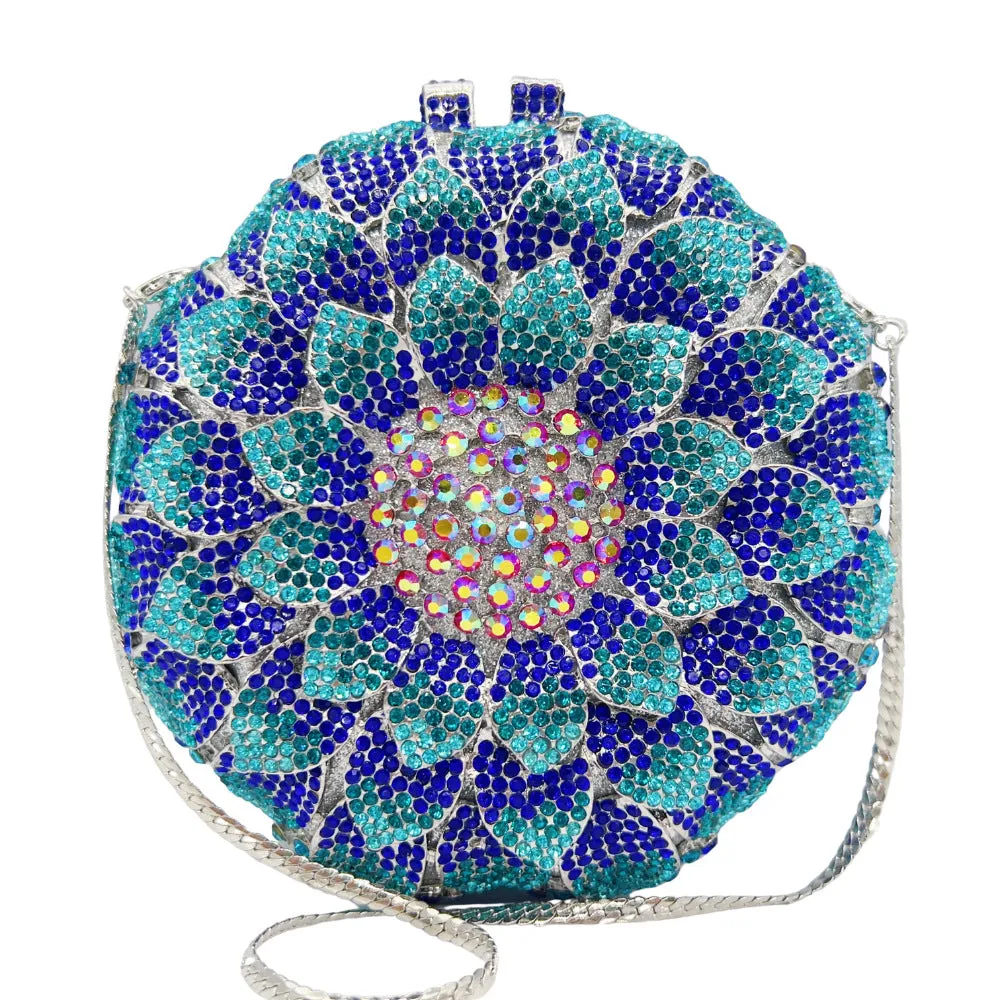 Sunflower Rhinestone Evening Bag, Bridal Wedding Clutch, Handcrafted Floral Party Bag, Crystal Clutch Purse for Formal Events