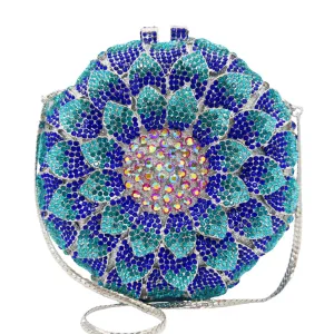 Sunflower Rhinestone Evening Bag, Bridal Wedding Clutch, Handcrafted Floral Party Bag, Crystal Clutch Purse for Formal Events