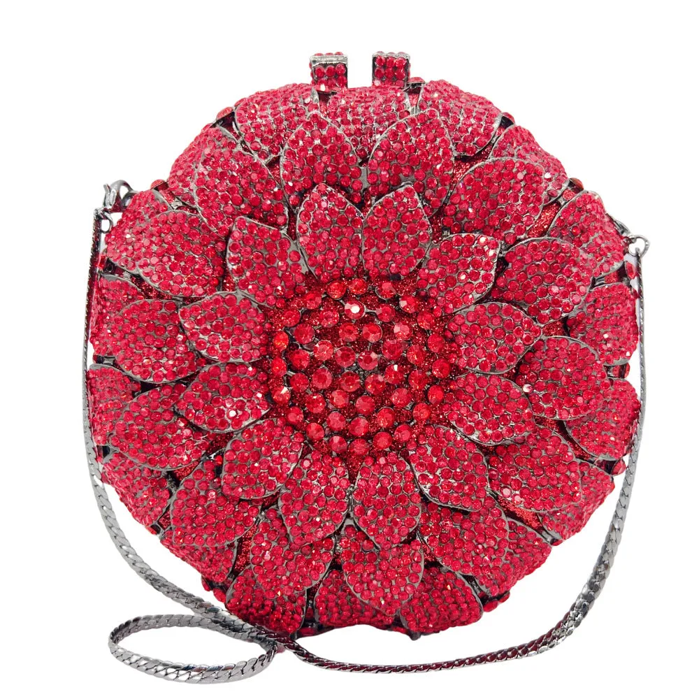 Sunflower Rhinestone Evening Bag, Bridal Wedding Clutch, Handcrafted Floral Party Bag, Crystal Clutch Purse for Formal Events