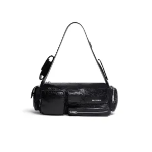 Superbusy Small Sling Bag in Black Leather Shoulder Bag for Men
