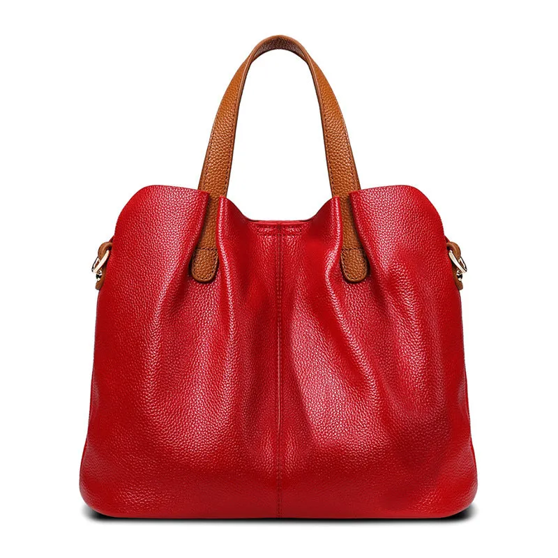 Two Tone Pebbled Leather Commuter Shoulder Bag for Women, Soft Genuine Leather Slouchy Shoulder & Handbag