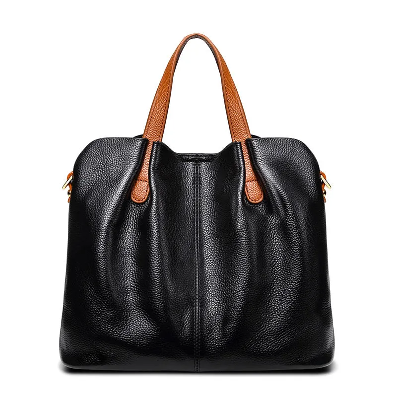 Two Tone Pebbled Leather Commuter Shoulder Bag for Women, Soft Genuine Leather Slouchy Shoulder & Handbag