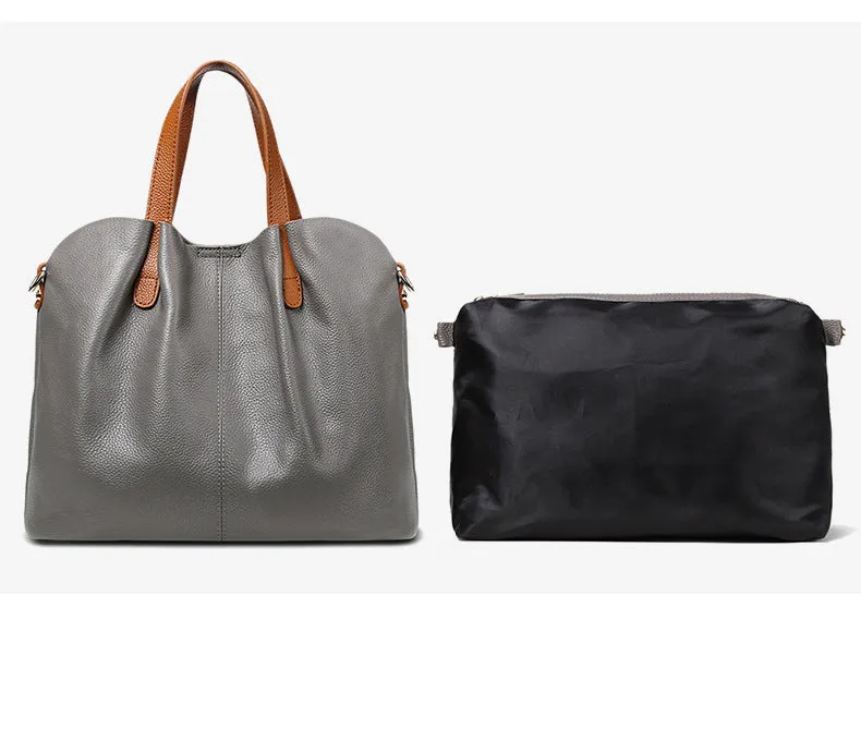 Two Tone Pebbled Leather Commuter Shoulder Bag for Women, Soft Genuine Leather Slouchy Shoulder & Handbag