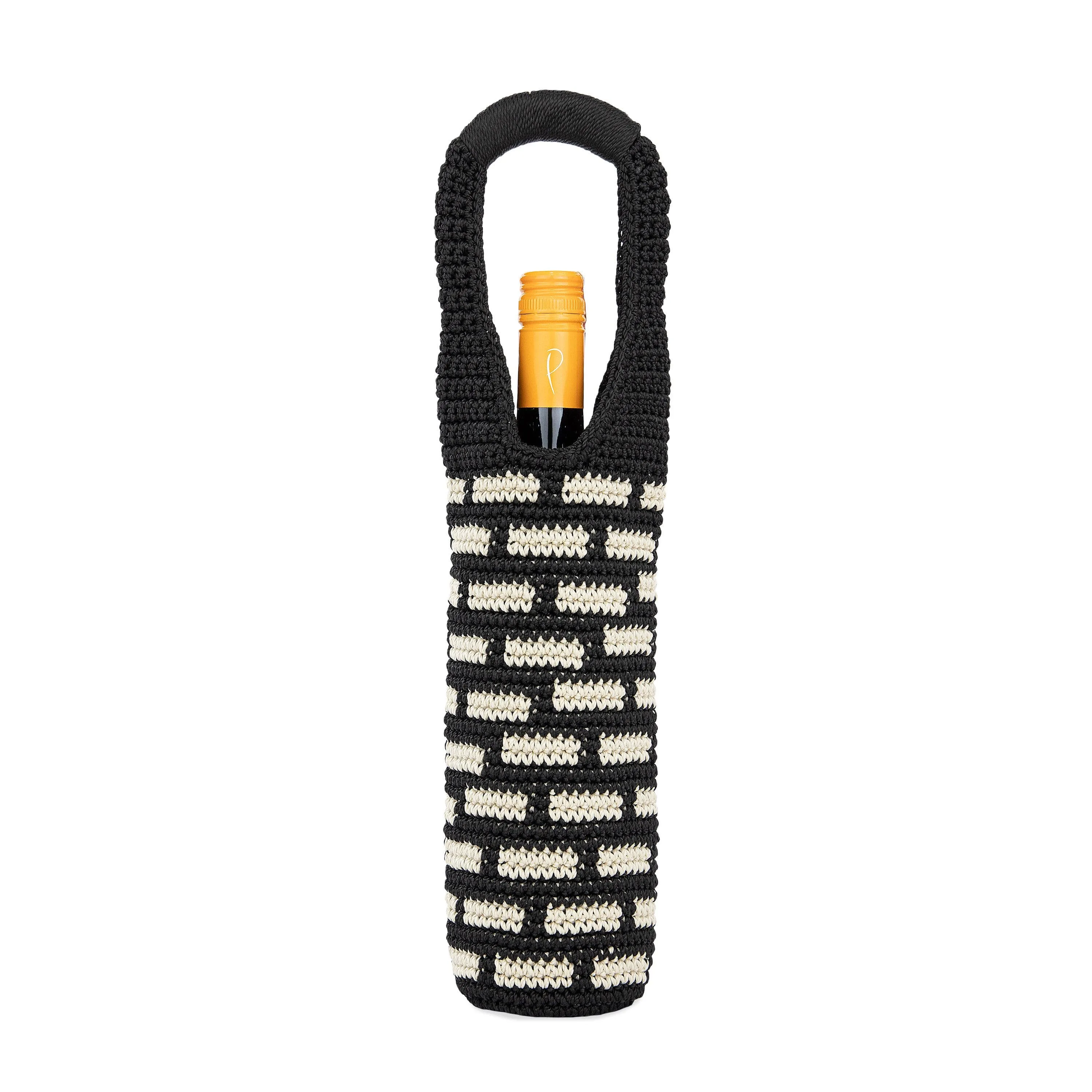 Wine Bag - Hand Crochet - Black Tile