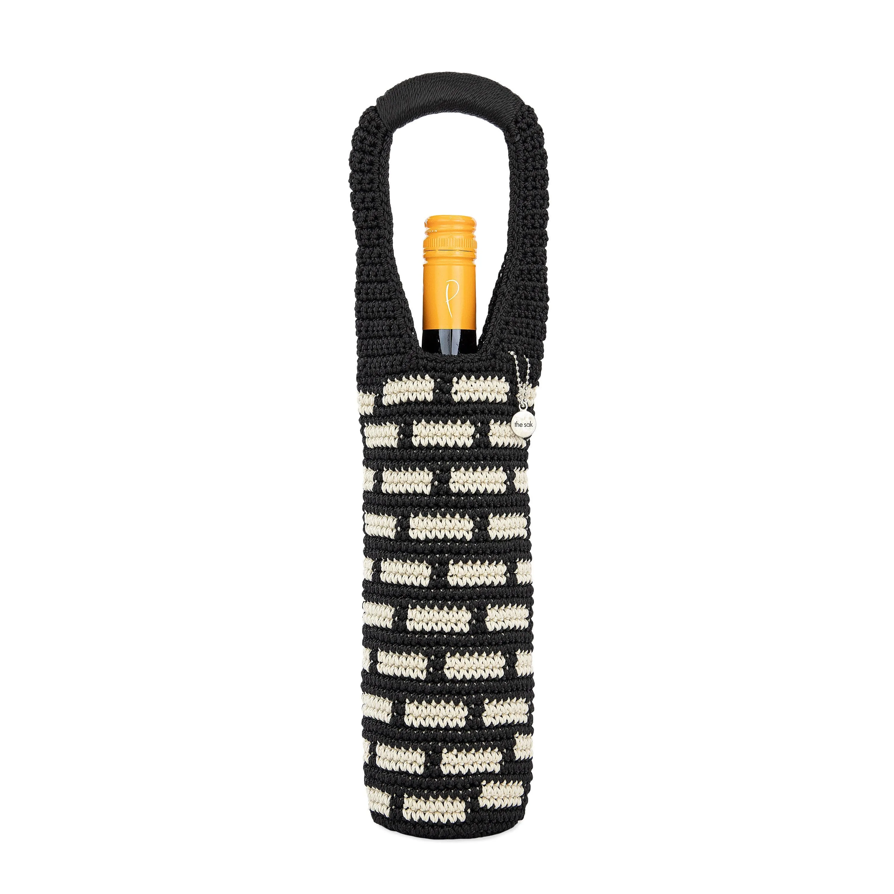 Wine Bag - Hand Crochet - Black Tile